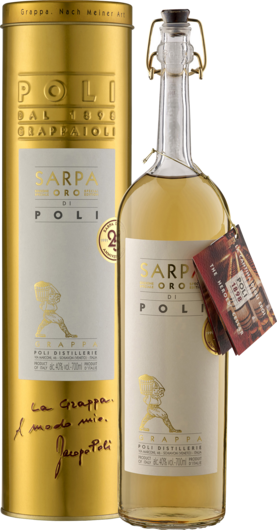 Grappa Sarpa Barrique Oro di Poli in Geschenkröhre