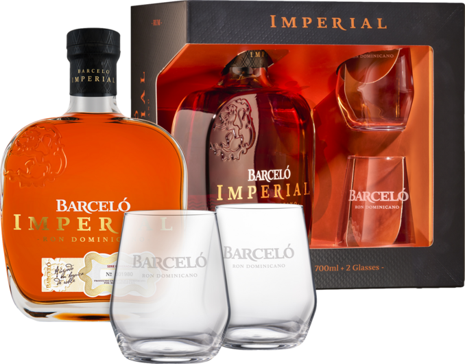 Ron Barceló Imperial 38% vol. Gepa mit 2 Gläsern