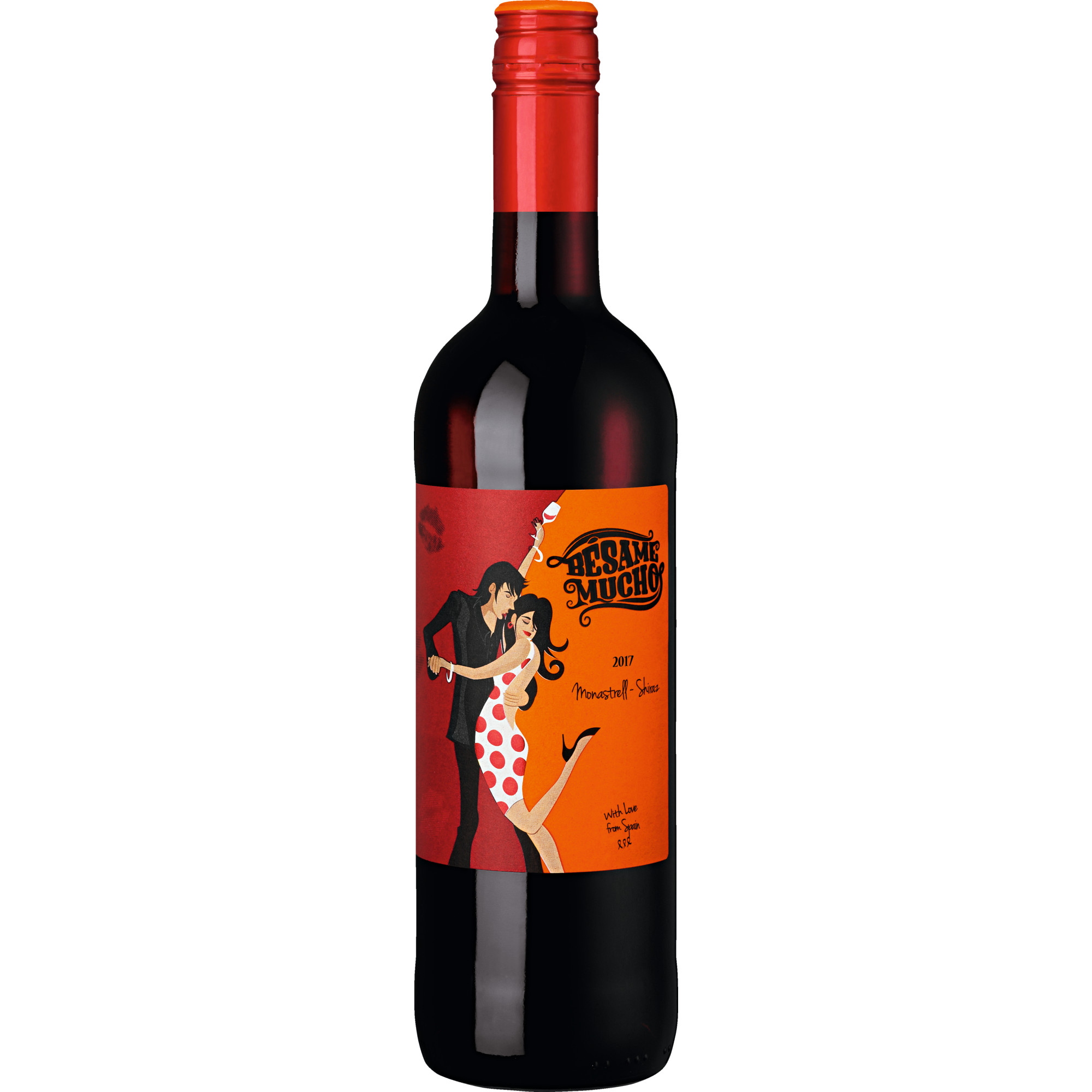 Besame Mucho Monastrell-Shiraz, Yecla DO, Murcia, 2017, Rotwein ELABORADO Y EMBOTELLADO POR BODEGAS CASTAÑO, YECLA - ESPAÑA - R.E. 6315 MU Hawesko DE