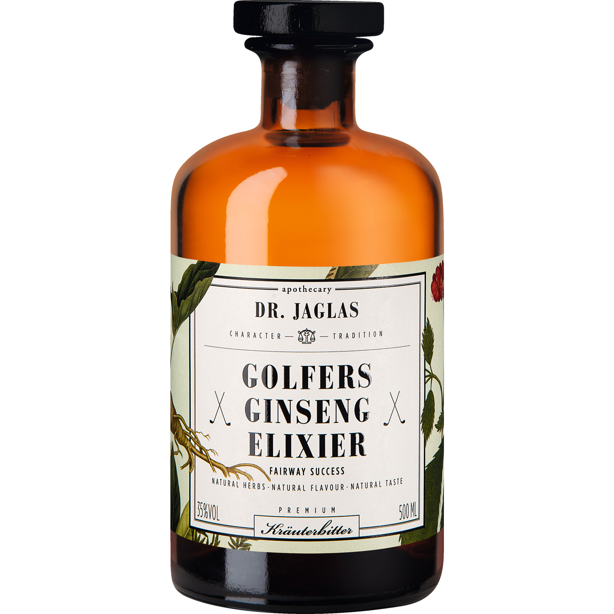 Dr. Jaglas Golfers Ginseng Elixier, Kräuterbitter 35 % vol. 0,5 L, Spirituosen  Spirituosen Hawesko