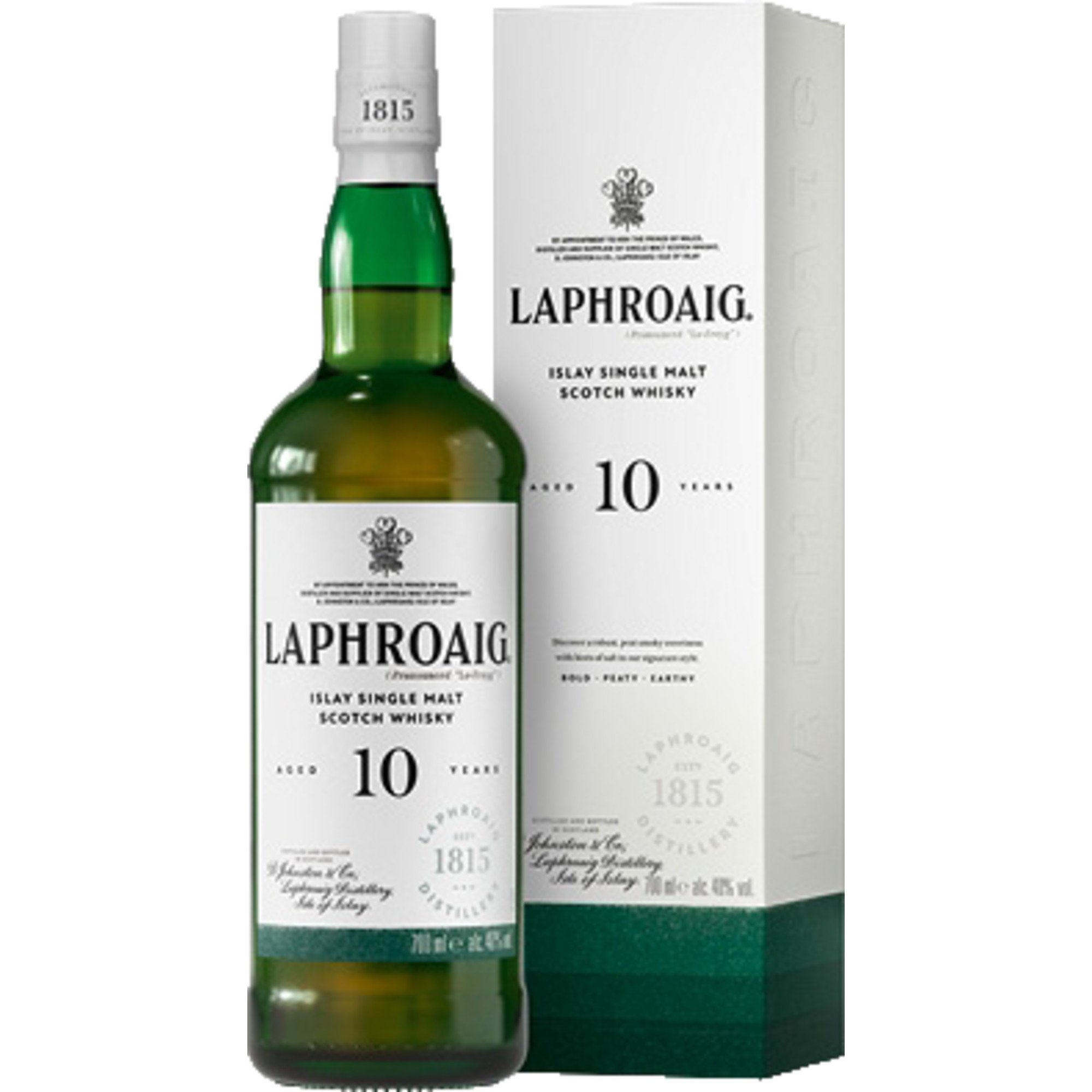 Laphroaig 10 YO Islay Single Malt Scotch Whisky, 40 % vol. 0,7 L, Schottland, Spirituosen D. Johnston & Company (Laphroaig) Ltd, Springburn Bond, Carlisle St, Glasgow G21 1EQ, Scotland Hawesko DE