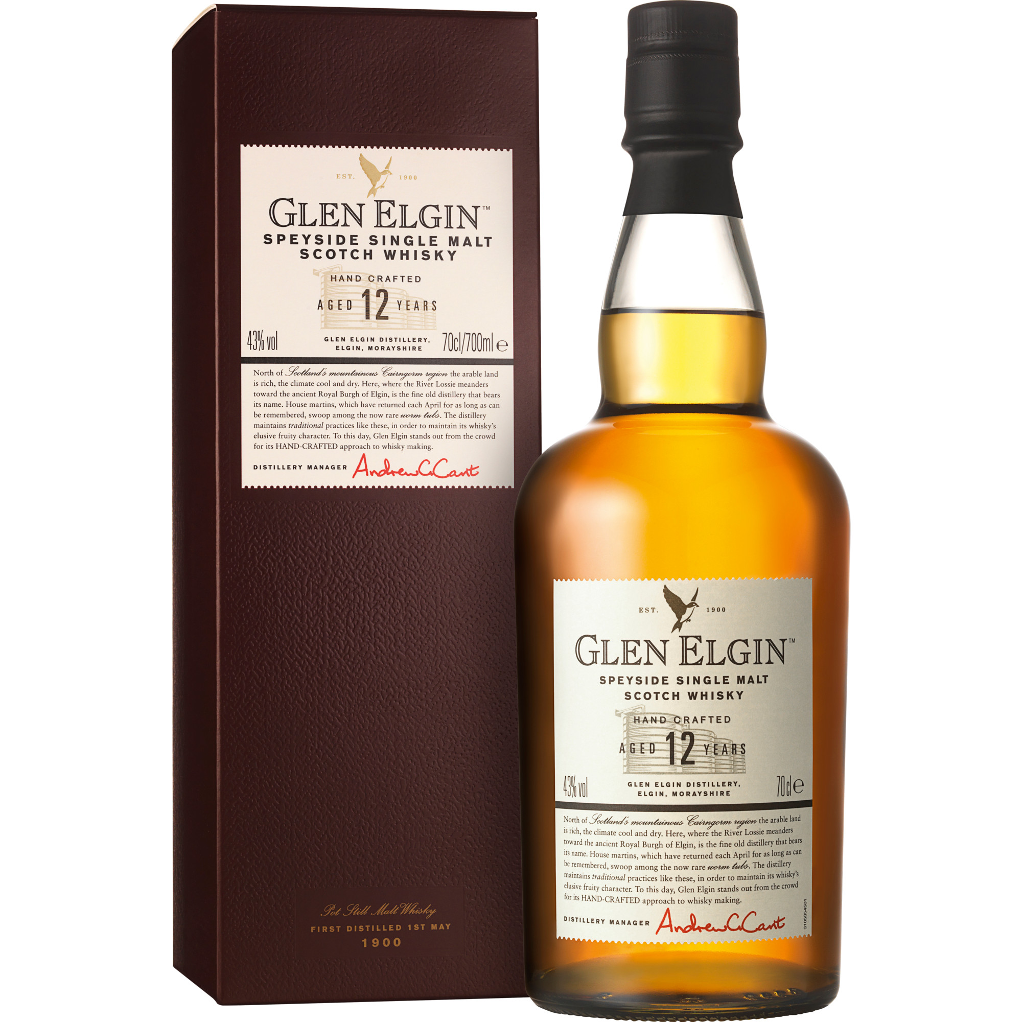 Glen Elgin 12 Years Single Malt Scotch Whisky, Speyside, 0,7 L, 43% Vol., Schottland, Spirituosen - Spirituosen