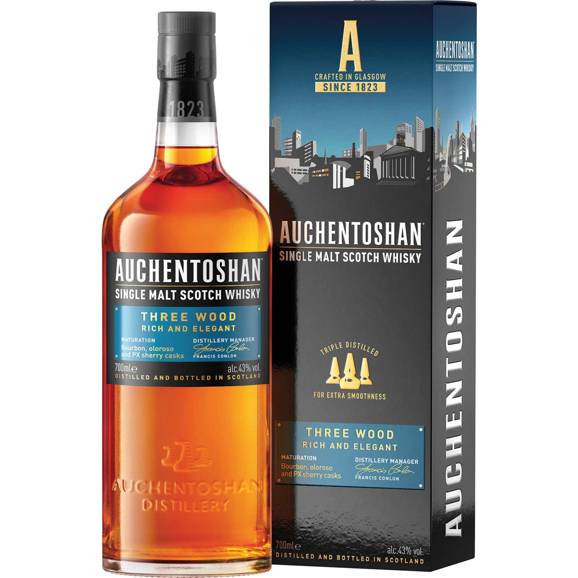 Auchentoshan Three Wood Lowland Single Malt, Scotch Whisky, 0,7 L, 43% Vol., Schottland, Spirituosen  Spirituosen Hawesko