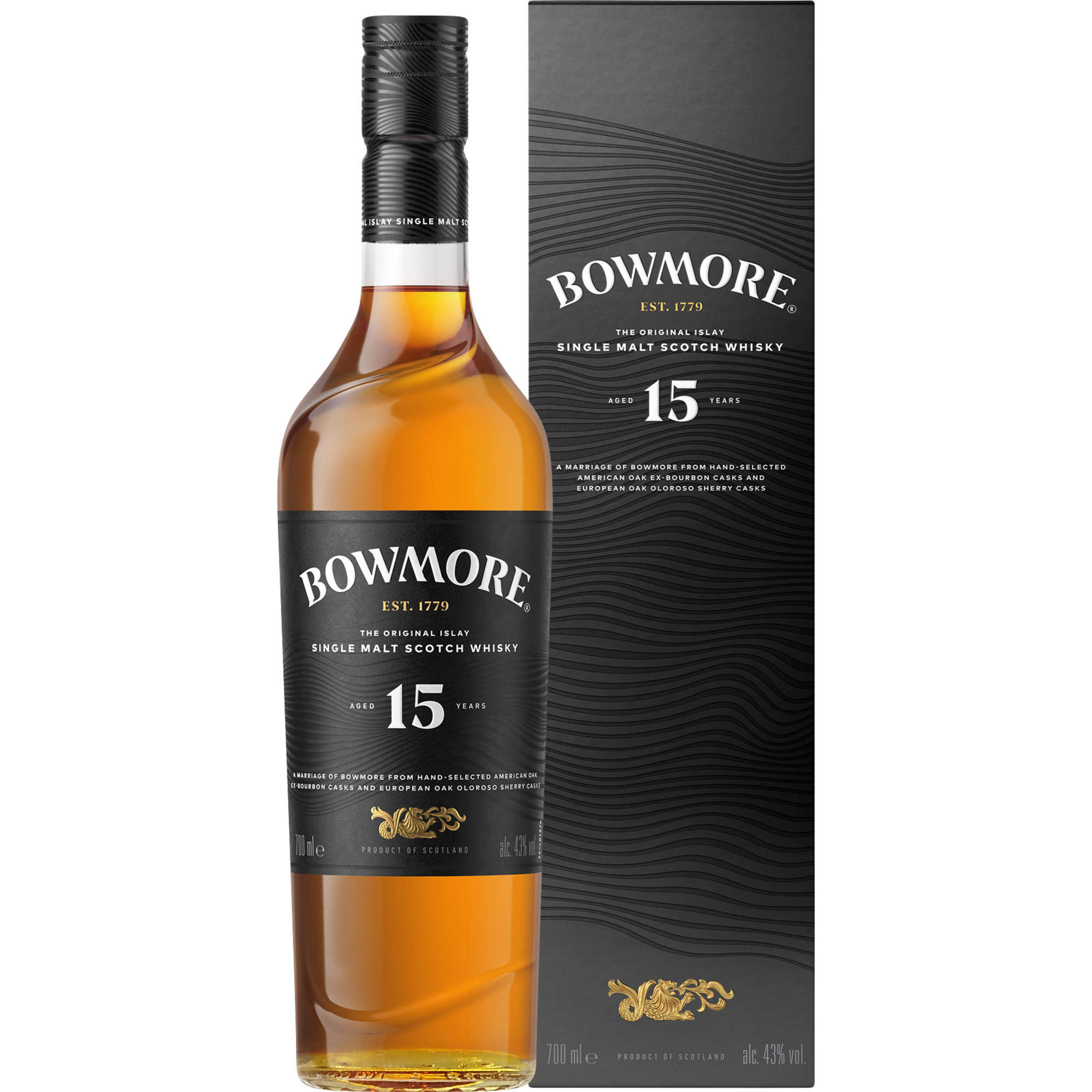 Bowmore 15 Years Islay Single Malt Scotch Whisky, 0,7 L, 43% Vol., Schottland, Spirituosen - Spirituosen