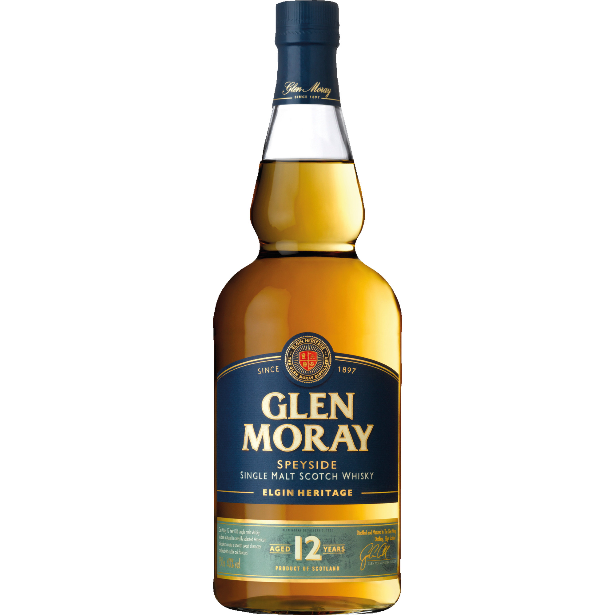 Glen Moray Single Malt Whisky 12 Years, Whiskey, 0,7L, 40% Vol., Schottland, Spirituosen Glen Moray Distillery Limited, Elgin Scotland IV30 IYE, U.K. Hawesko DE