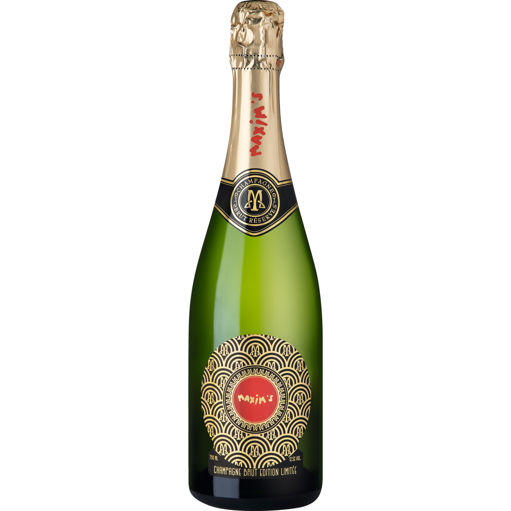 Champagne Maxim%27s Edition Limitée, Brut Réserve, Champagne AC, Champagne, Schaumwein Sarl Paul Dangin & Fils, 11 Rue du Pont, 10110 Celles sur Ource, France; Distribué par Maxims SAPP, 76150 Saint Jean du Cardonnay, France Hawesko DE