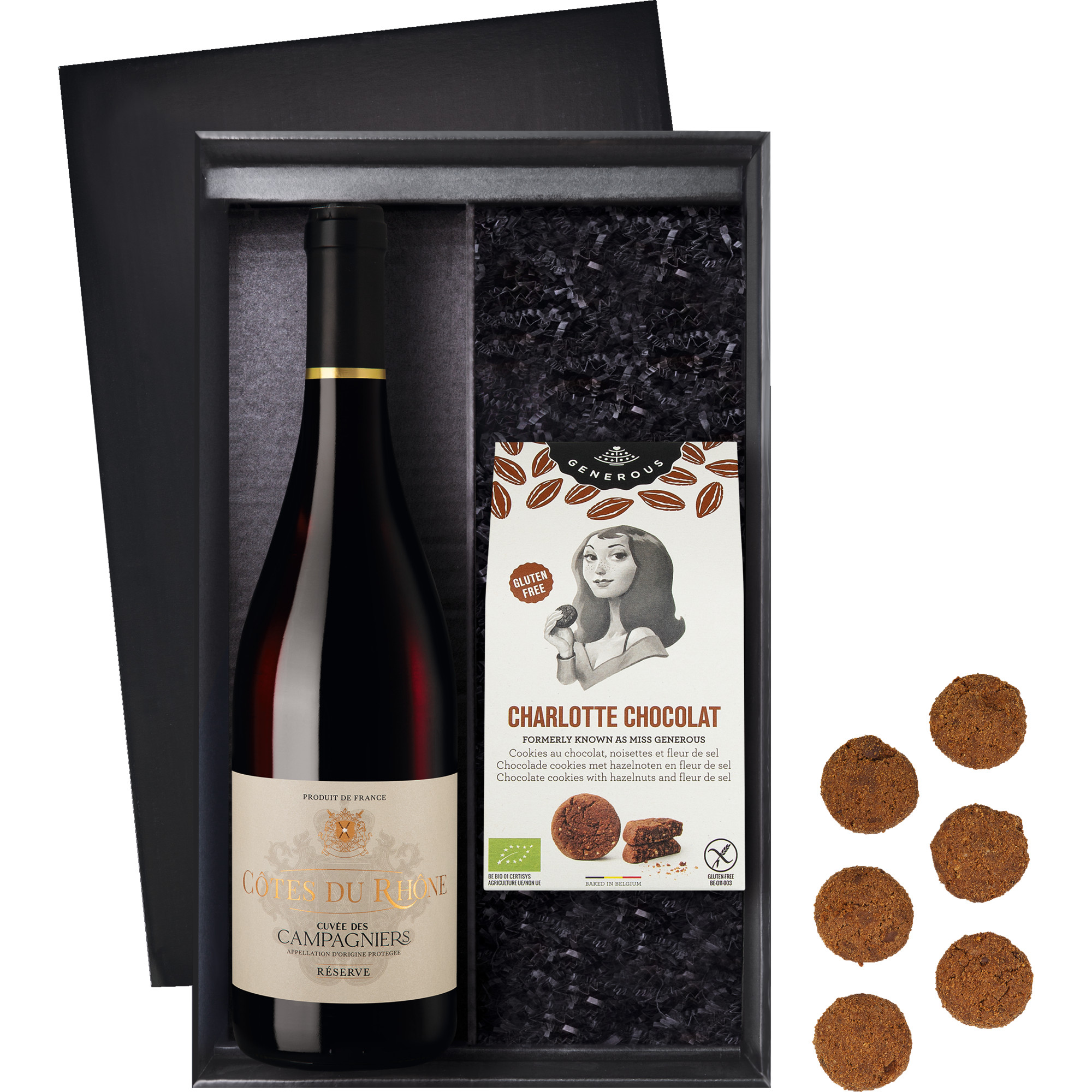 Runde Versuchung, Côtes du Rhône mit Schokoladengebäck, Präsente  Präsente Hawesko