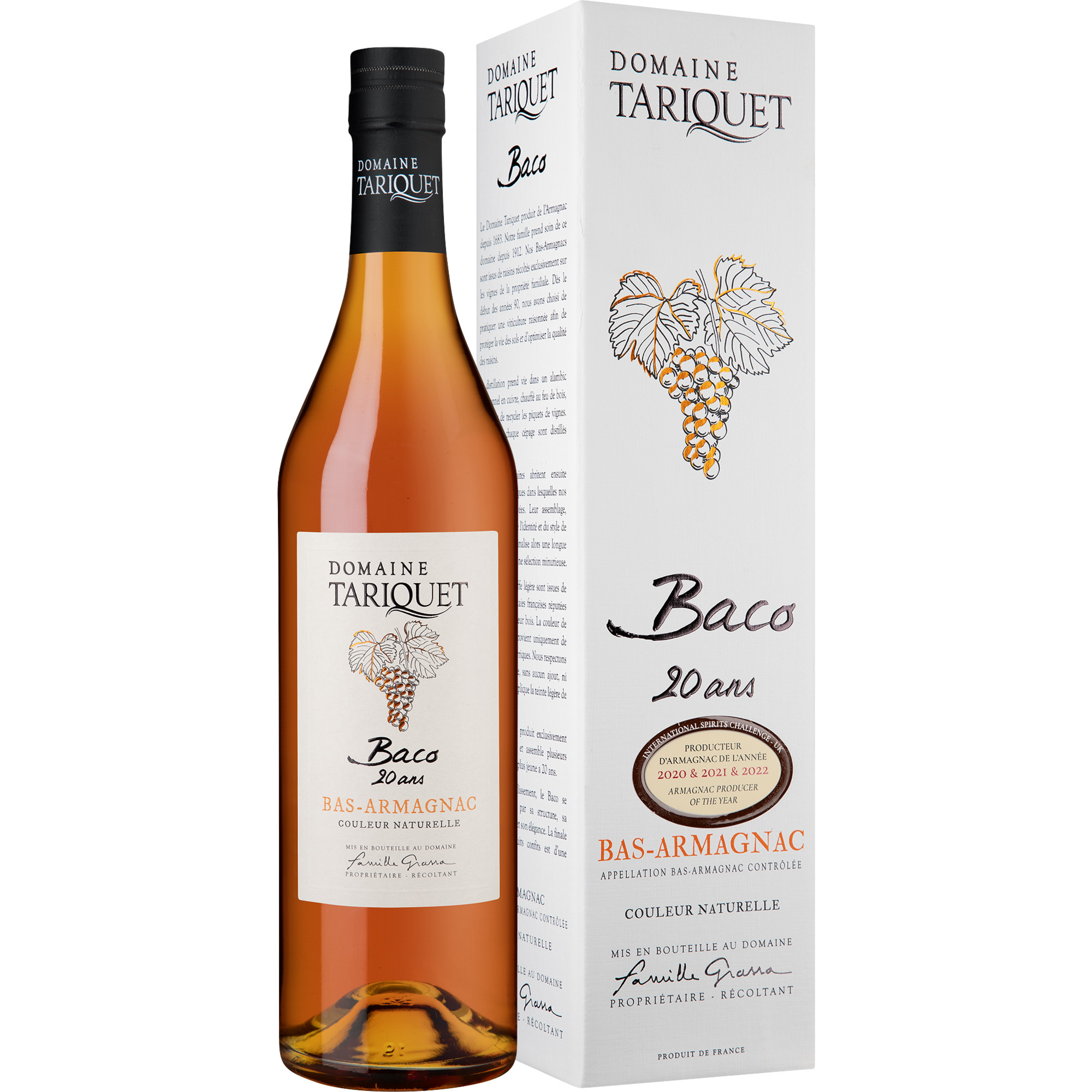 Armagnac Domaine Tariquet Baco 20 Anges, Armagnac AC, 0,7 L, 42% Vol., in Etui, Spirituosen