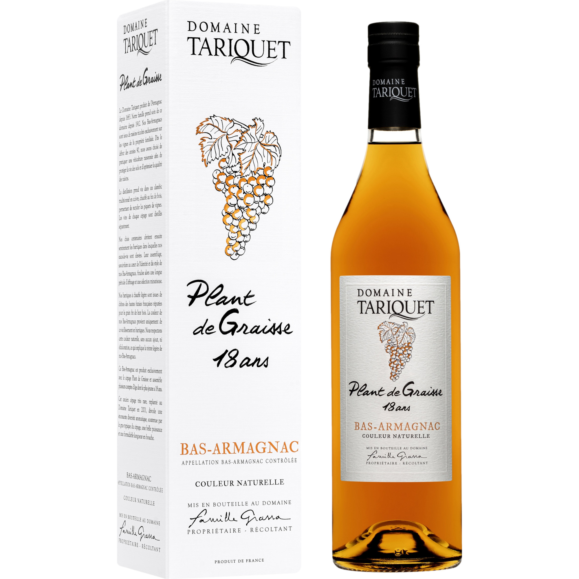 Armagnac Domaine Tariquet Plant de Graisse18 Ans, Armagnac AC, 0,7 L, 49,3% Vol, Südwestfrankreich, Spirituosen - Spirituosen
