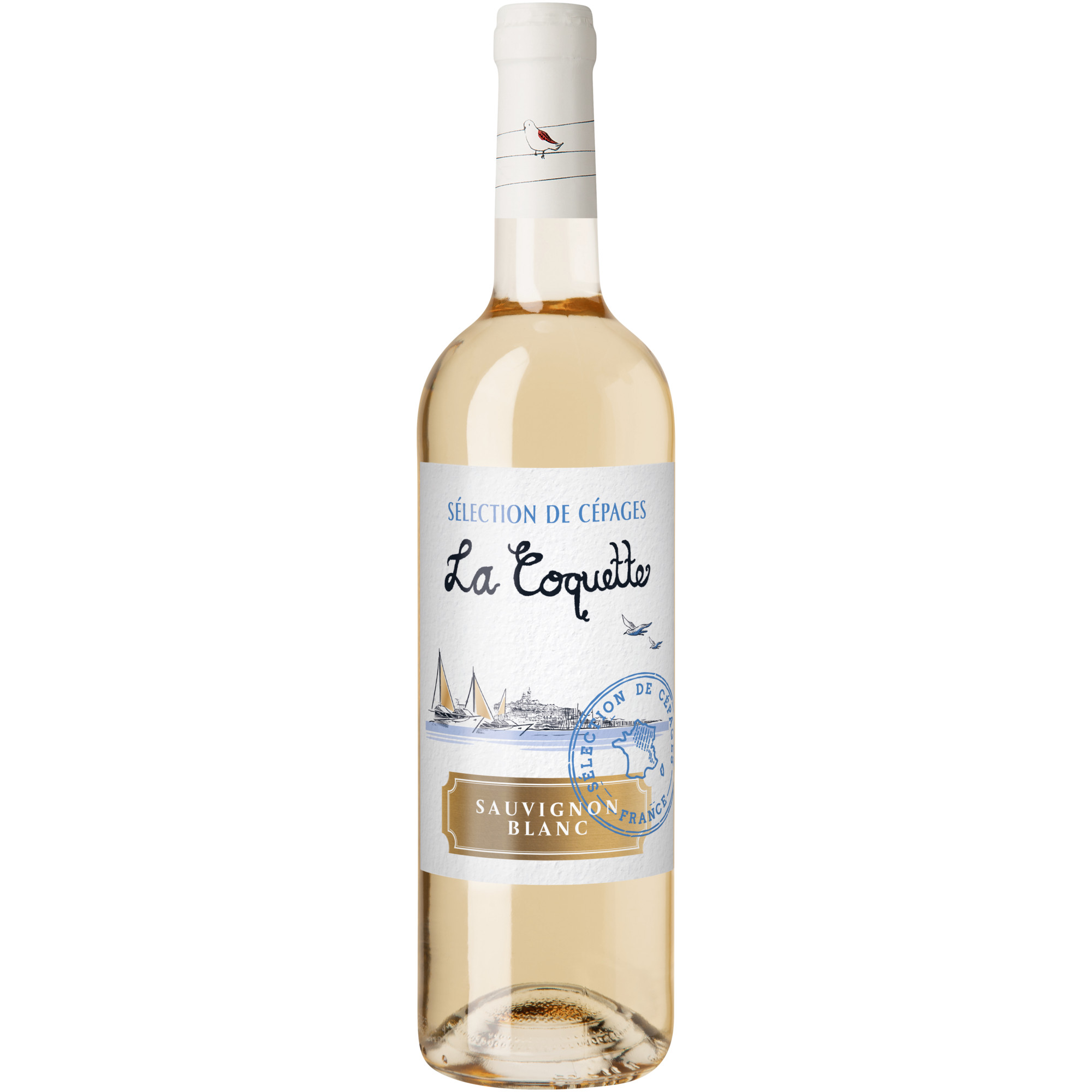 La Coquette Sauvignon Blanc, Vin de France, Vin de France, 2023, Weißwein Vertrieb durch HAWESKO GmbH, D-22763 Hamburg; mis en bouteille à F71570-084 pour Léon Dumas 71000, France Hawesko DE