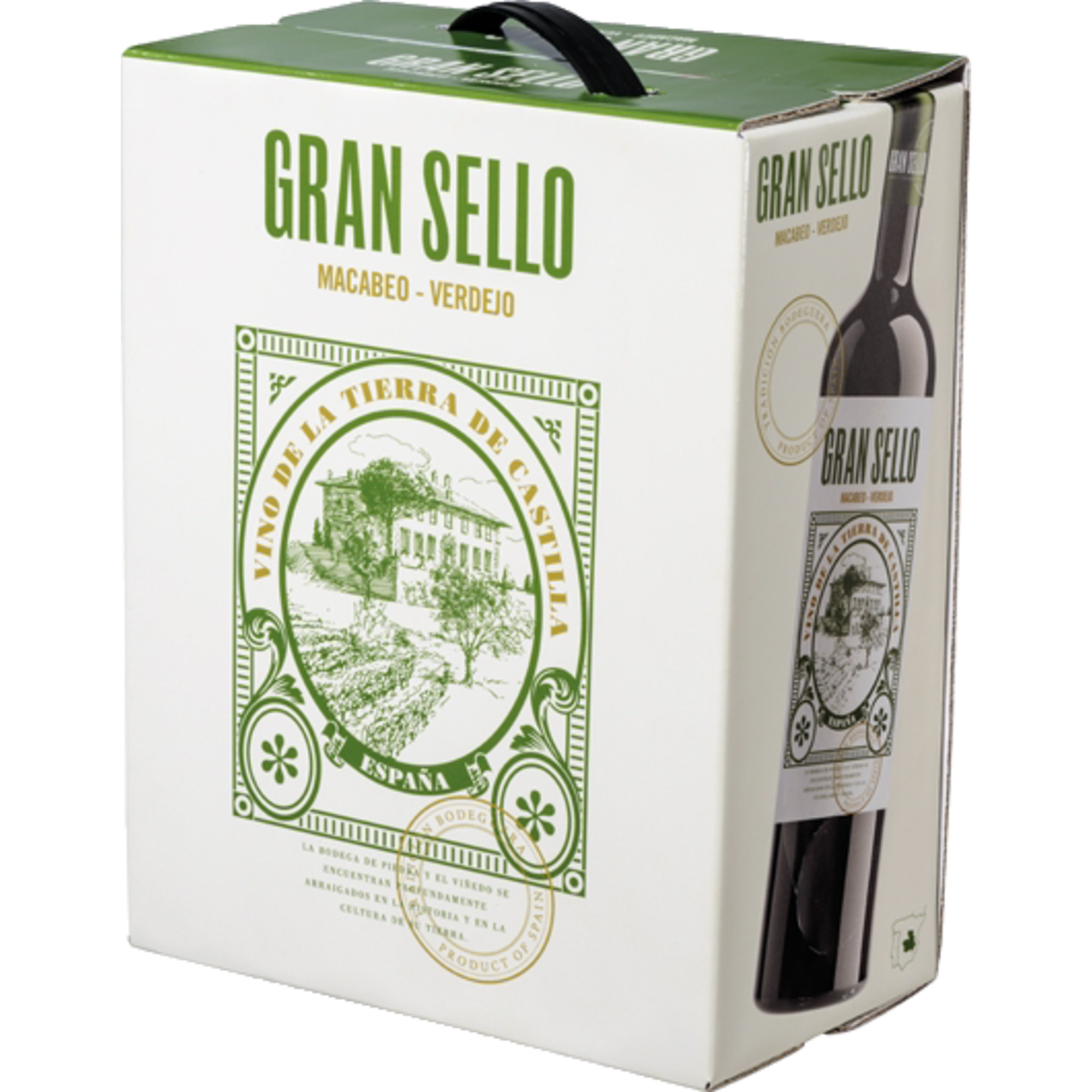 Gran Sello Macabeo Verdejo, Vino de la Tierra de Castilla, Bag in Box, 3,0 L, Kastilien - La Mancha, 2023, Weißwein Bodegas Gran Sello c/ Ctra. Villarrubia, 11. 