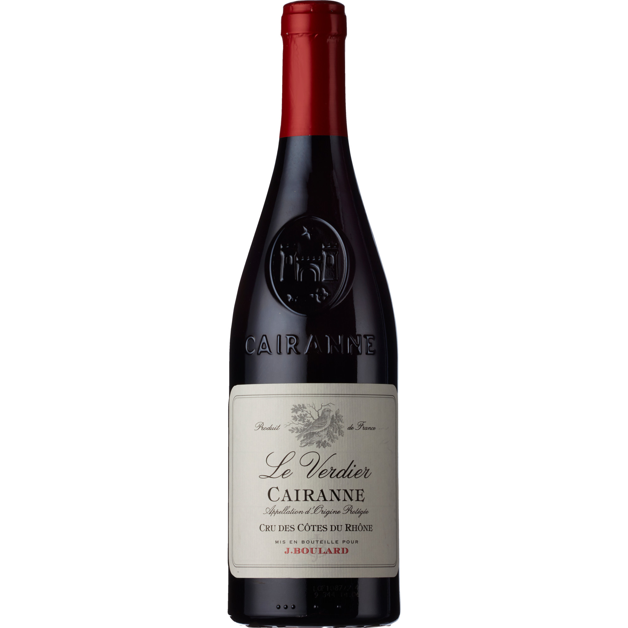 Le Verdier Cairanne Cru, Cairanne AOP, Rhône, 2022, Rotwein Mis en bouteille à F71570-084 pour J. Boulard 71000 FRANCE Hawesko DE