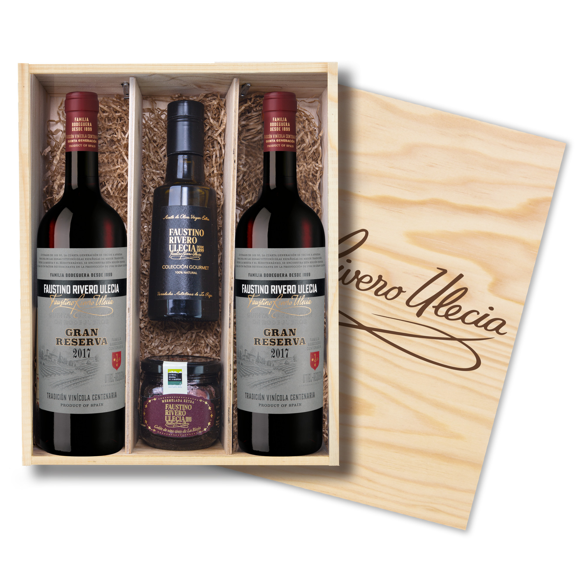 Spanisches Temperament, Faustino-Geschenkbox aus Holz, Utiel-Requena D.O., Präsente Bodegas Faustino Rivero Ulecia, MENDAVIA – ESPAÑA / R.E.Nº 31/42139-NA Hawesko DE