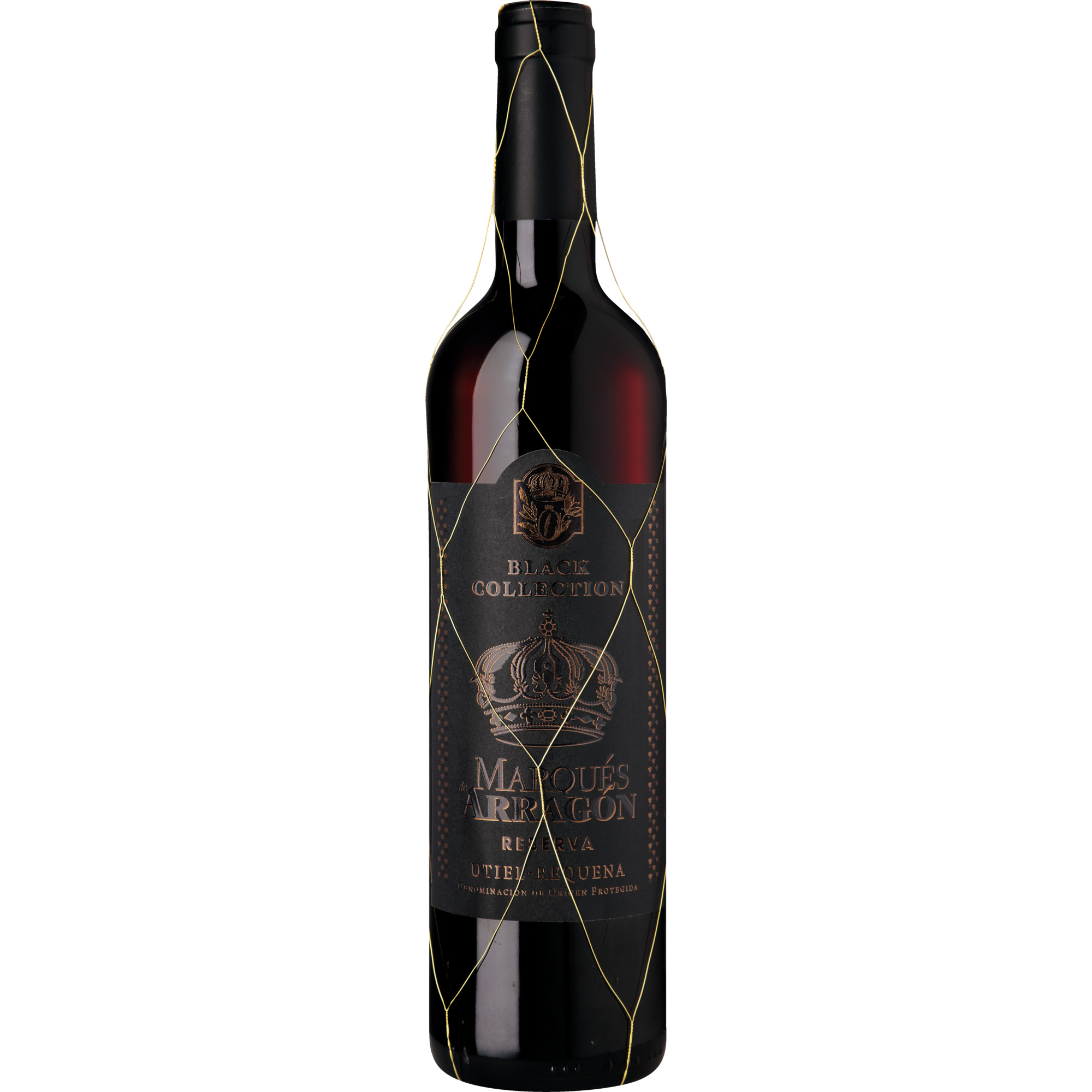 Marqués de Arragón Reserva Black Collection, Utiel-Requena DO, Utiel-Requena D.O., 2018, Rotwein Vertrieb durch Hanseatisches Wein-und Sekt-Kontor Hawesko GmbH, D-22763 Hamburg; Embotellado por H.V.M.A.,S.L. Requena España R.E.018814E/V Hawesko DE