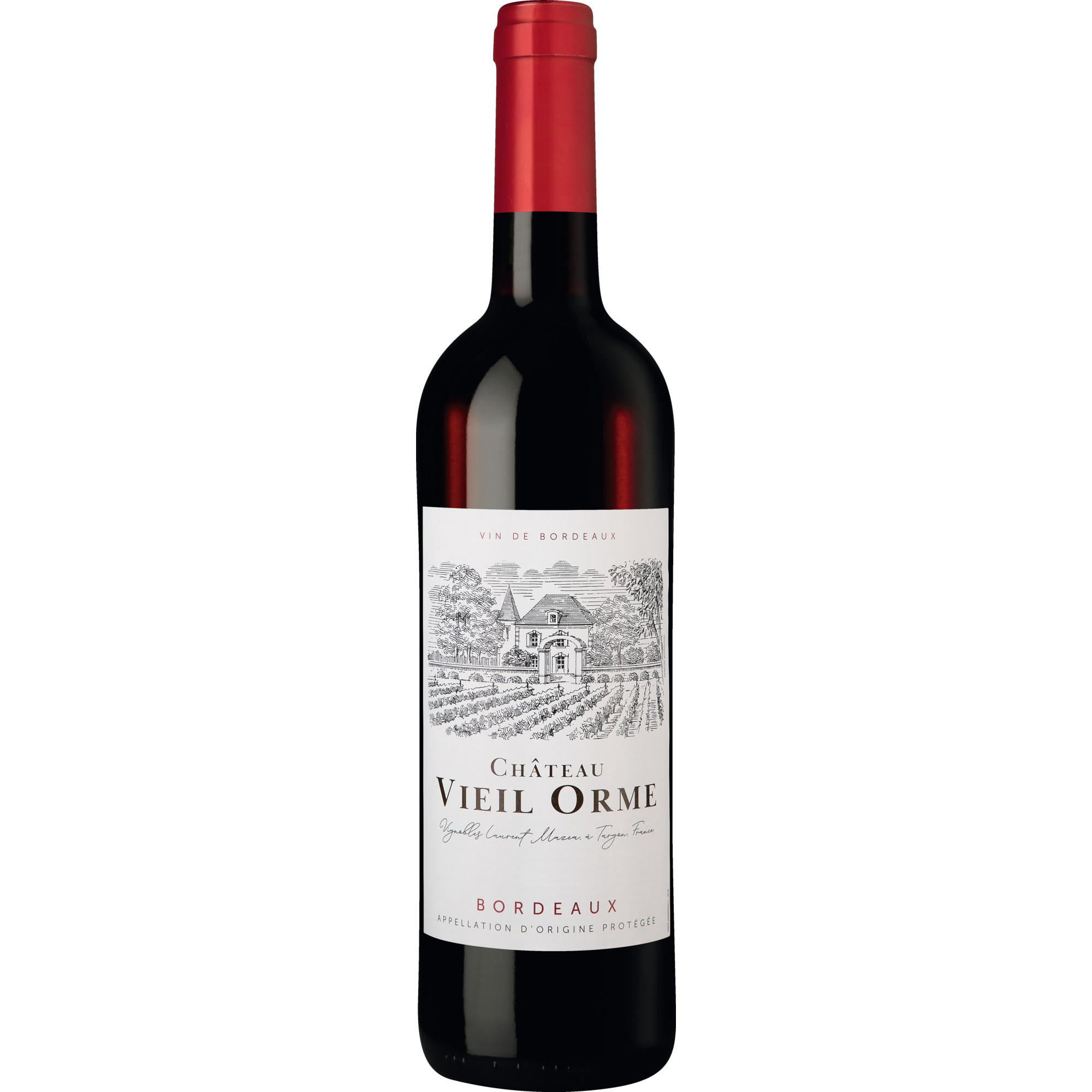 Château Vieil Orme, Bordeaux AOP, Bordeaux, 2022, Rotwein SCEA Vignobles Laurent Mazeau, Exploitant à Targon mis en bouteille par Adrien Bertaillan à 33360 Carignan de Bordeaux - France Hawesko DE