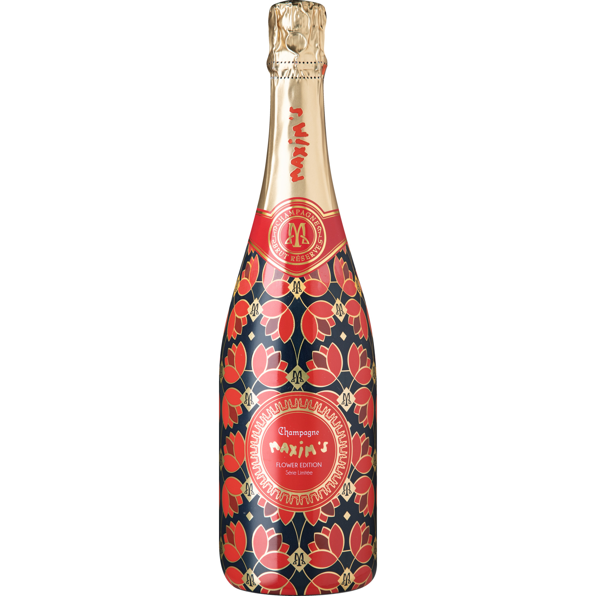 Champagne Maxim%27s Flower Edition, Brut Réserve, Champagne AC, Champagne, Schaumwein Sarl Paul Dangin & Fils, 11 Rue du Pont, 10110 Celles sur Ource, France; Distribué par Maxims SAPP, 76150 Saint Jean du Cardonnay, France Hawesko DE