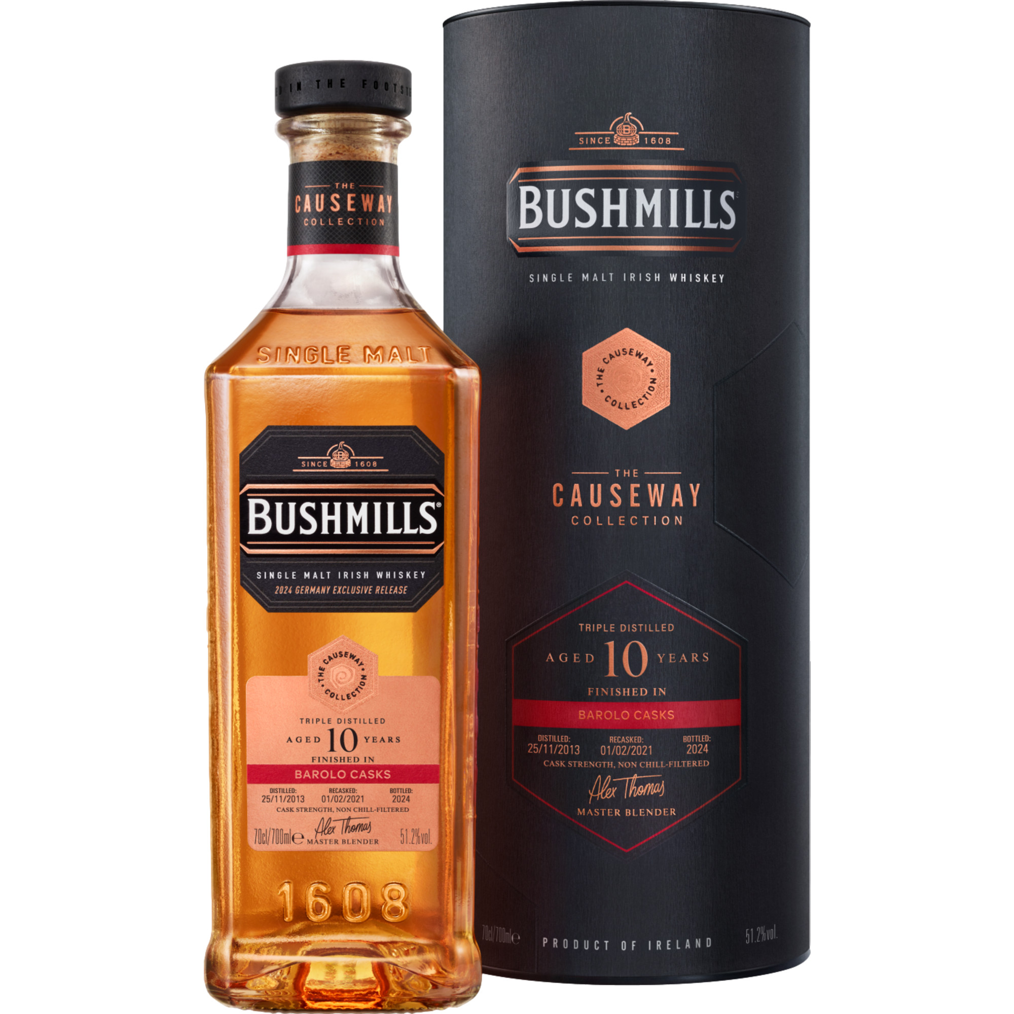 Image of Bushmills Causeway Collection 10 YO Barolo Cask 51, Irish Whiskey, 0,7 L, 51,2% Vol., Spirituosen