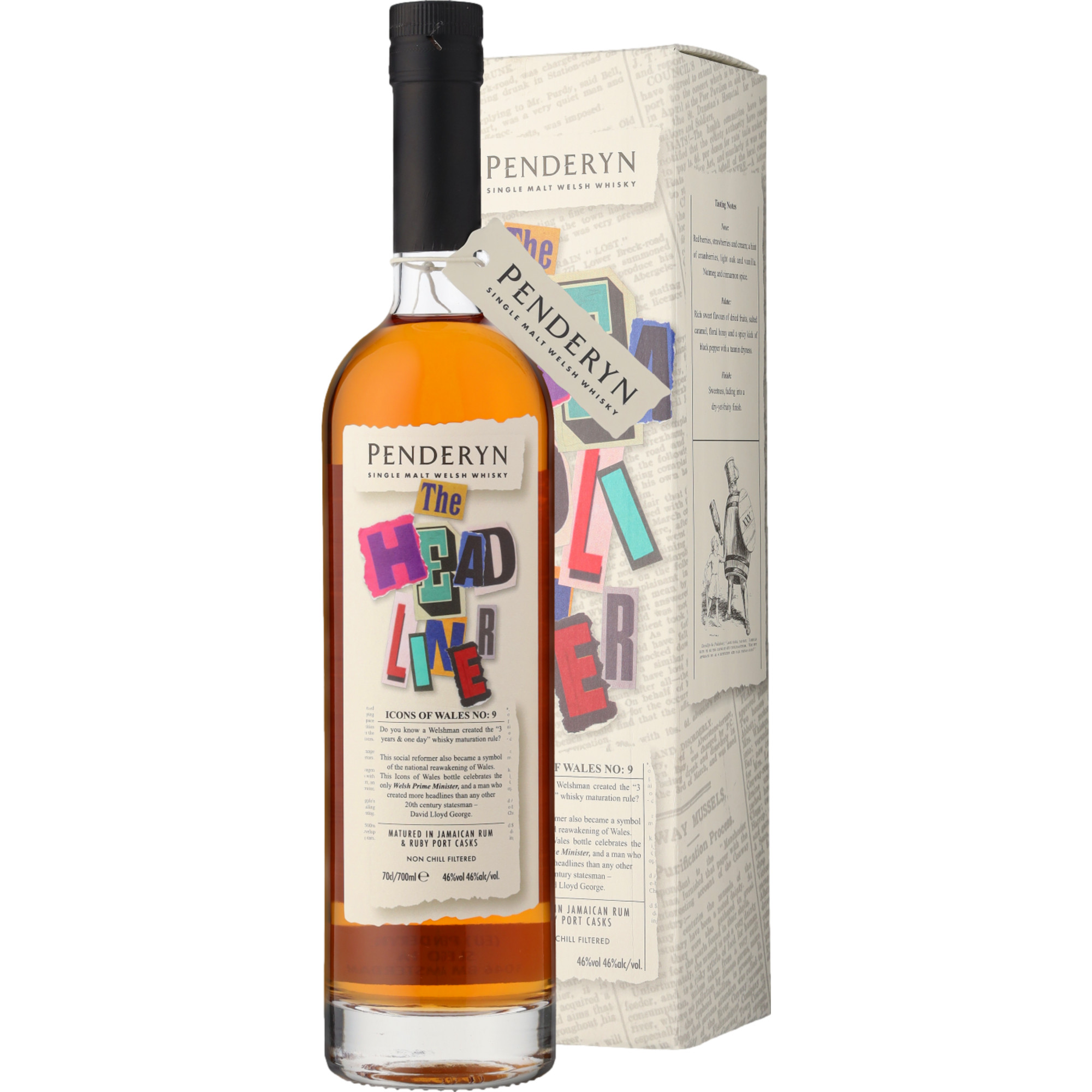 Penderyn Icon Wales Headliner Whiskey, Welsh Whiskey, 0,7 L, 46% Vol., in Geschenketui, Spirituosen - Spirituosen