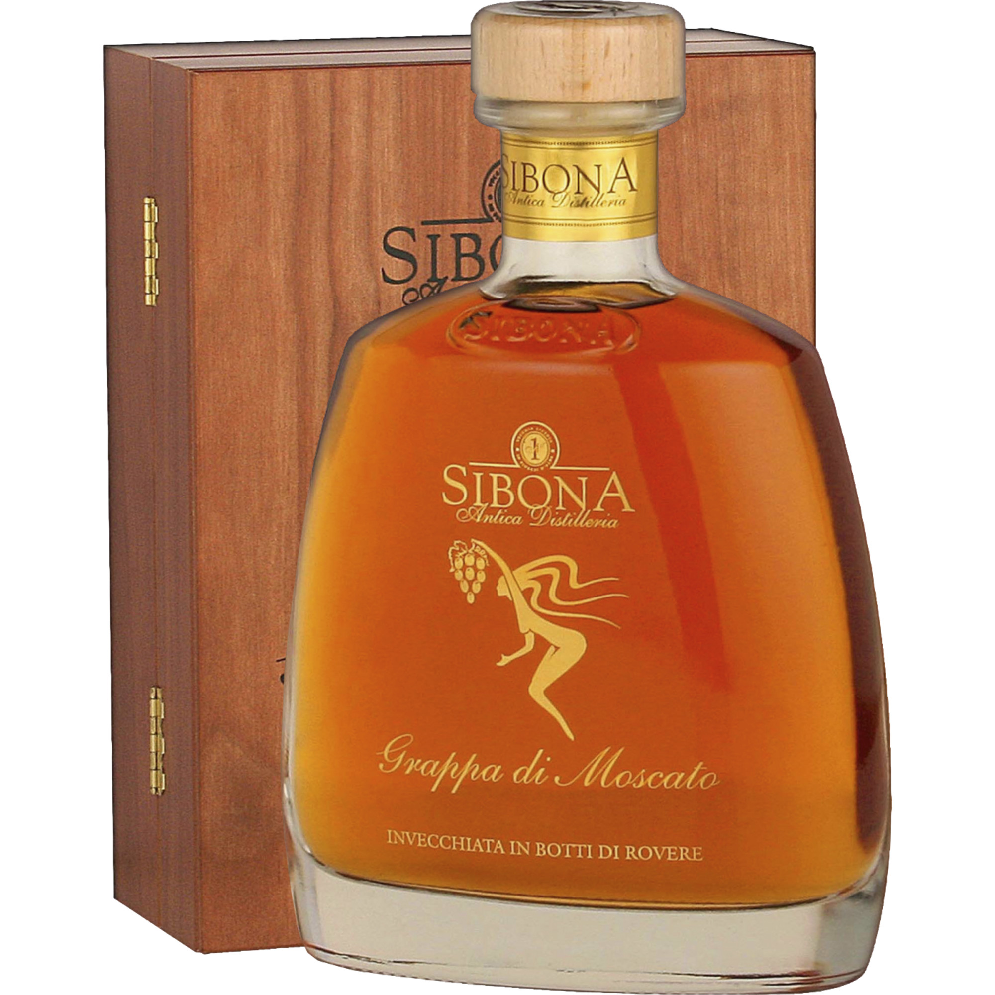 Image of Distillerria Sibona Grappa di Moscato Invecchiata In Edler Holzschatulle 2011
