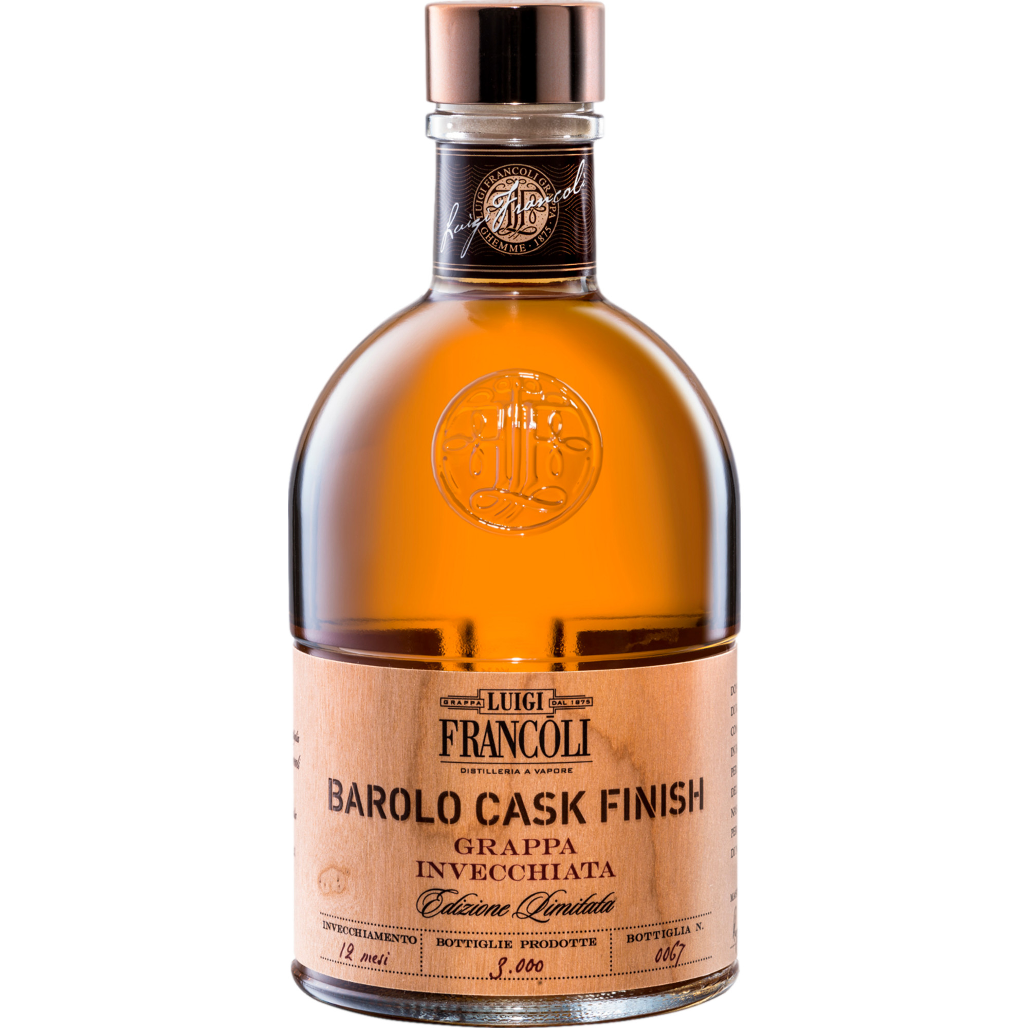 Luigi Francoli Grappa Barolo Cask Finish, Italien, 0,5 L, 40% Vol., Spirituosen - Spirituosen