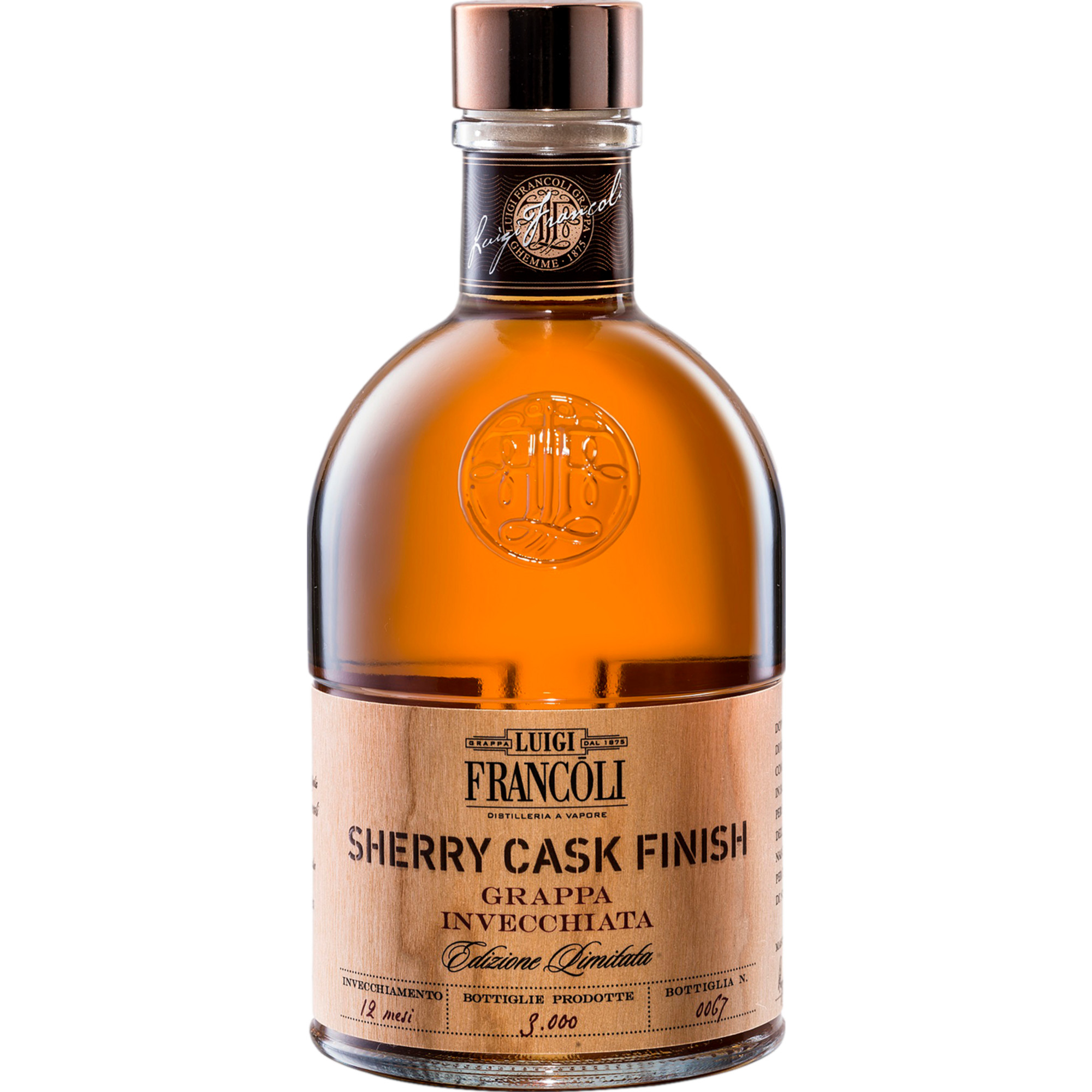 Luigi Francoli Grappa Sherry Cask Finish, Italien, 0,5 L, 40% Vol., Spirituosen - Spirituosen