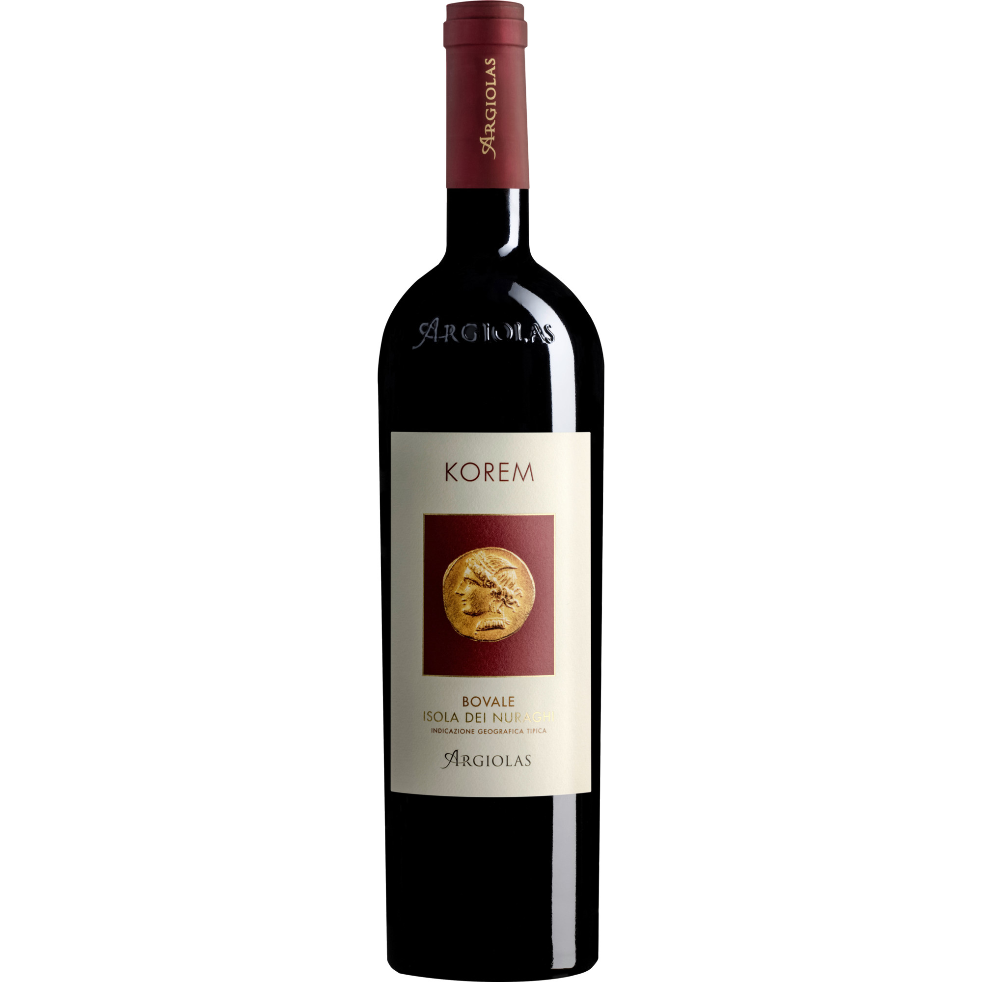 Argiolas Korem Isola Rosso, Isola dei Nuraghi IGP, Sardinien, 2021, Rotwein