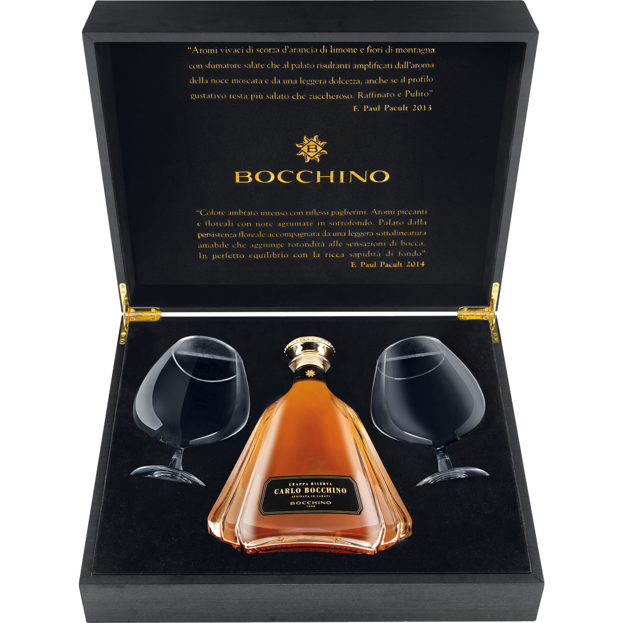 Image of Carlo Bocchino Grappa Riserva, 0,7 L , 43%vol + 2 Gläser, Piemont, Spirituosen