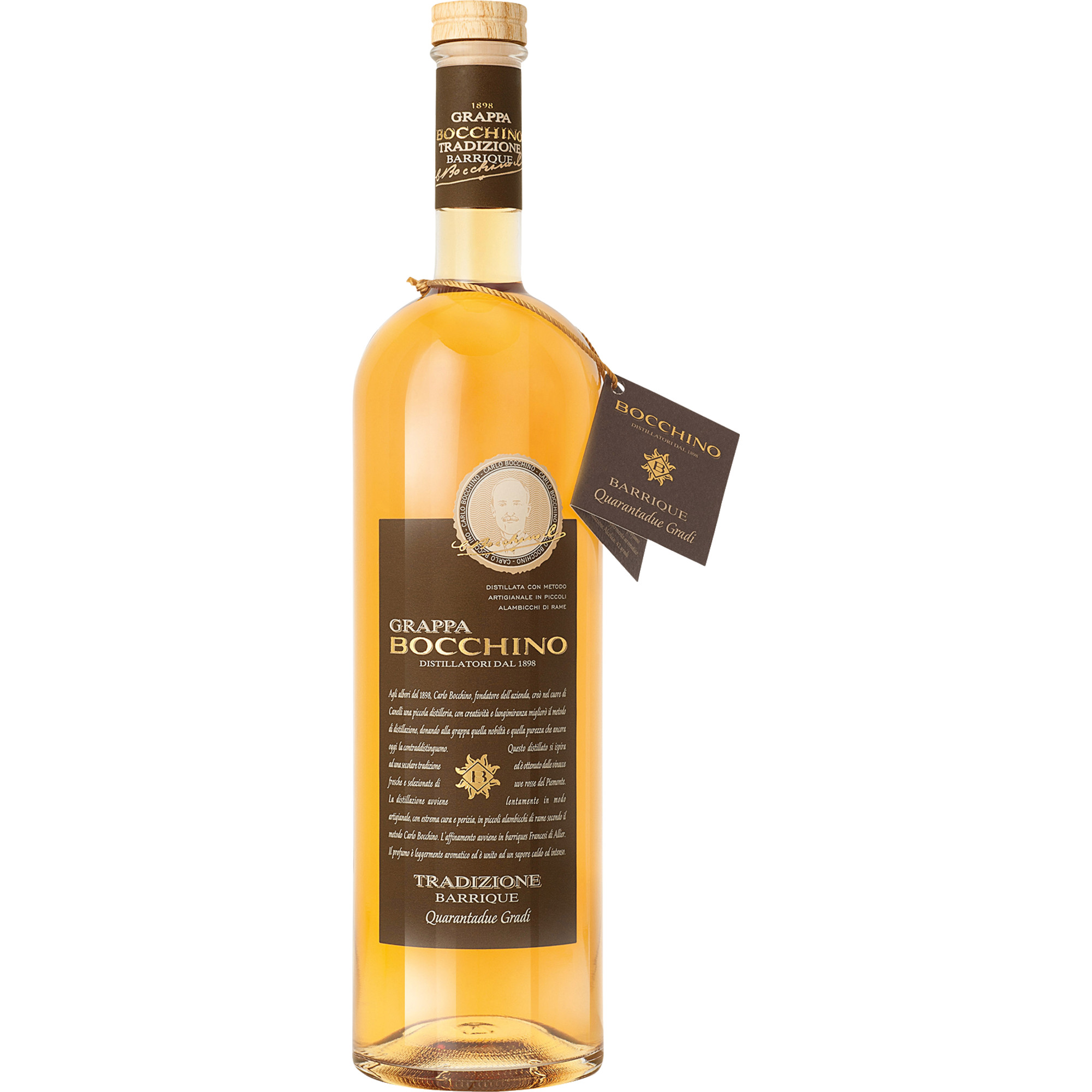 Grappa Bocchino Tradizione Barrique, 1,0 L, 42% vol, Piemont, Spirituosen