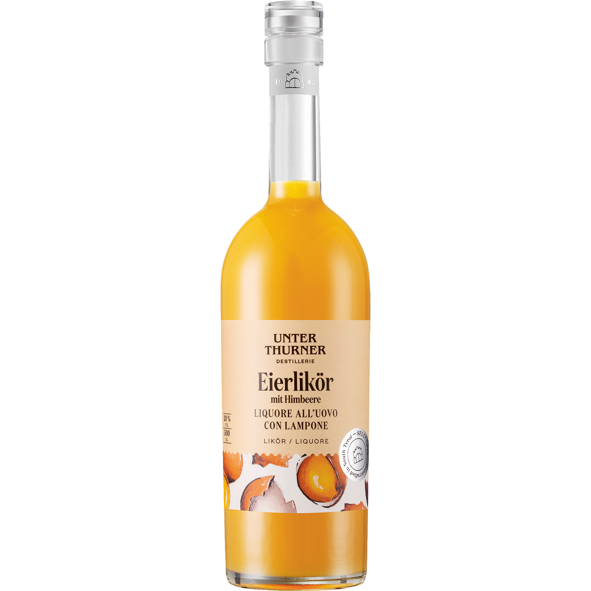 Unterthurner Eierlikör mit Himbeere, Italien, 0,5 L, 20% Vol., Südtirol, Spirituosen