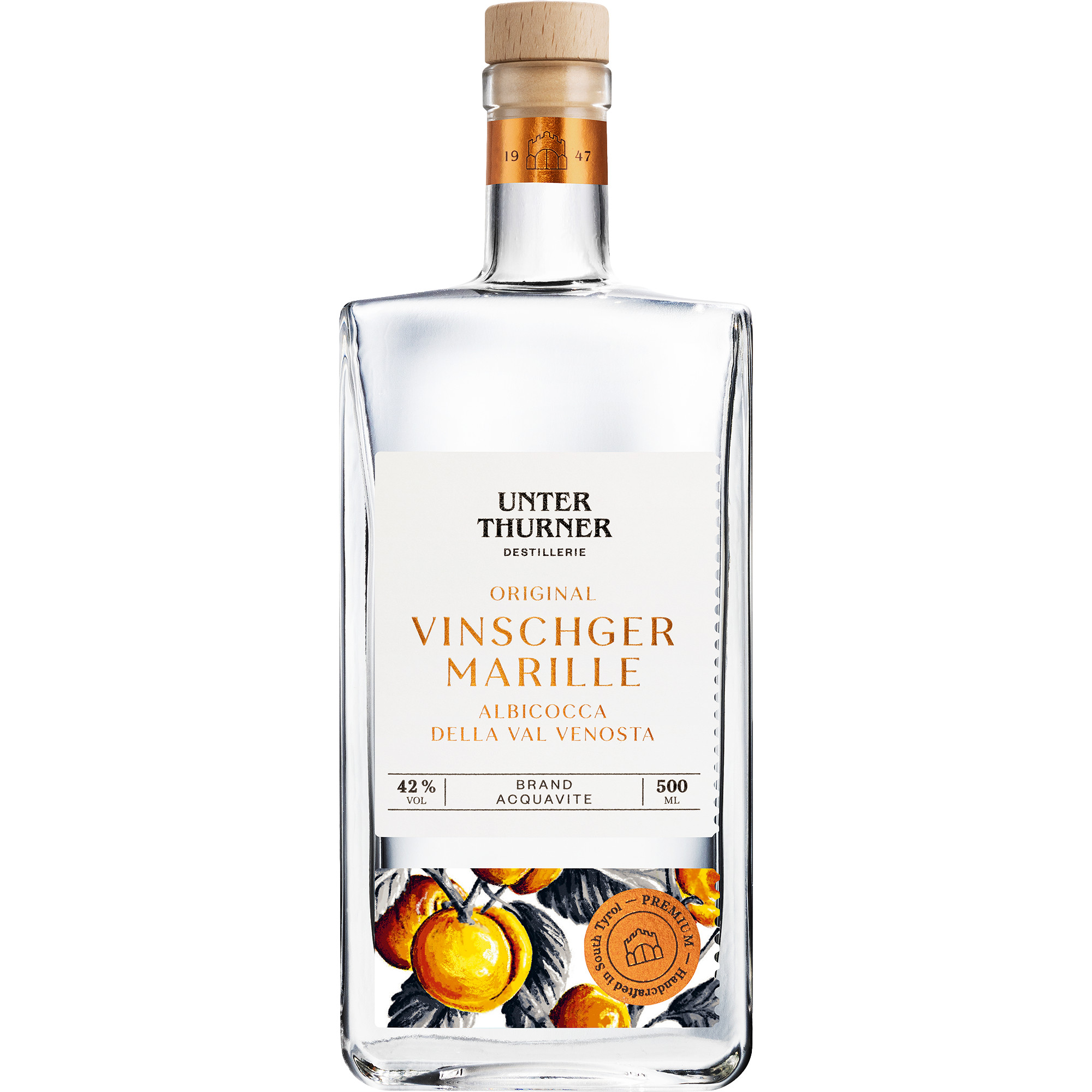 Image of Unterthurner Original Vinschger Marille Obstbrand, Italien, 0,5 L, 42% Vol., in Geschenkbox, Südtirol, Spirituosen