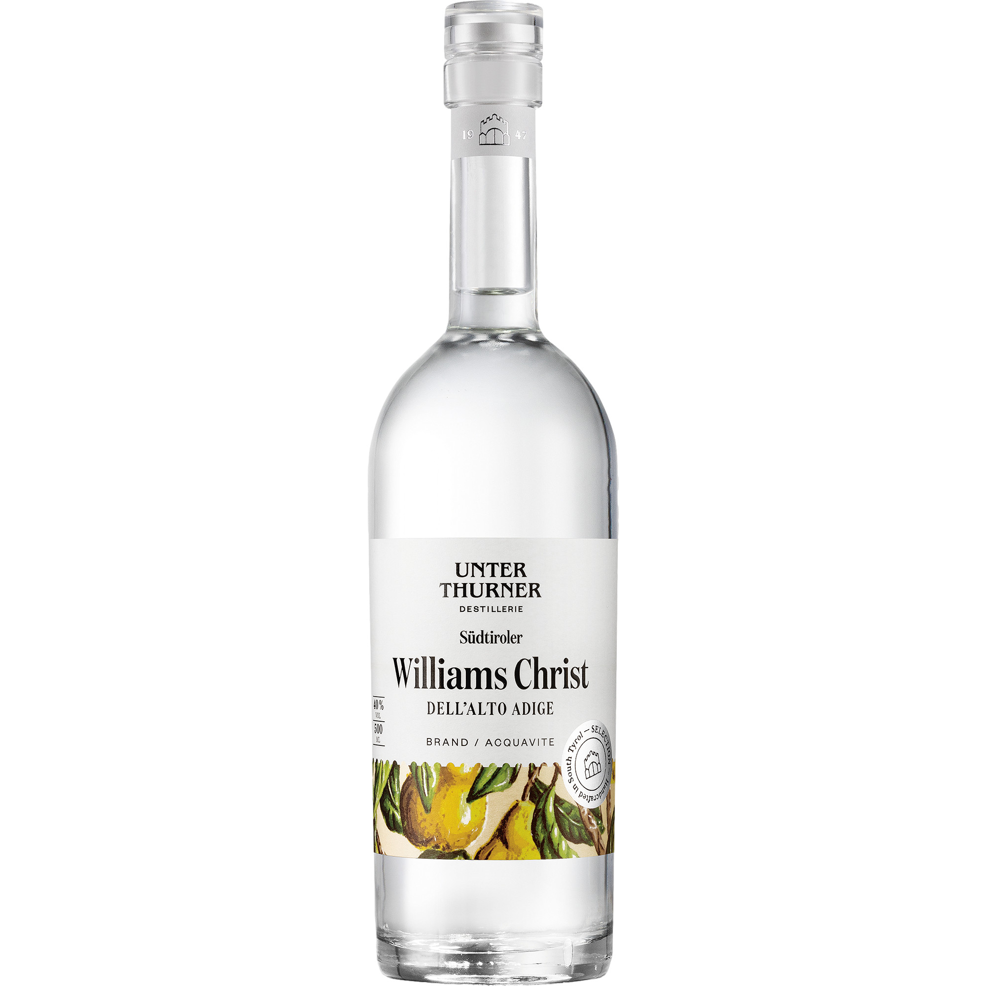 Unterthurner Südtiroler Williams Christ Obstbrand, Italien, 0,5 L, 40% Vol., Südtirol, Spirituosen