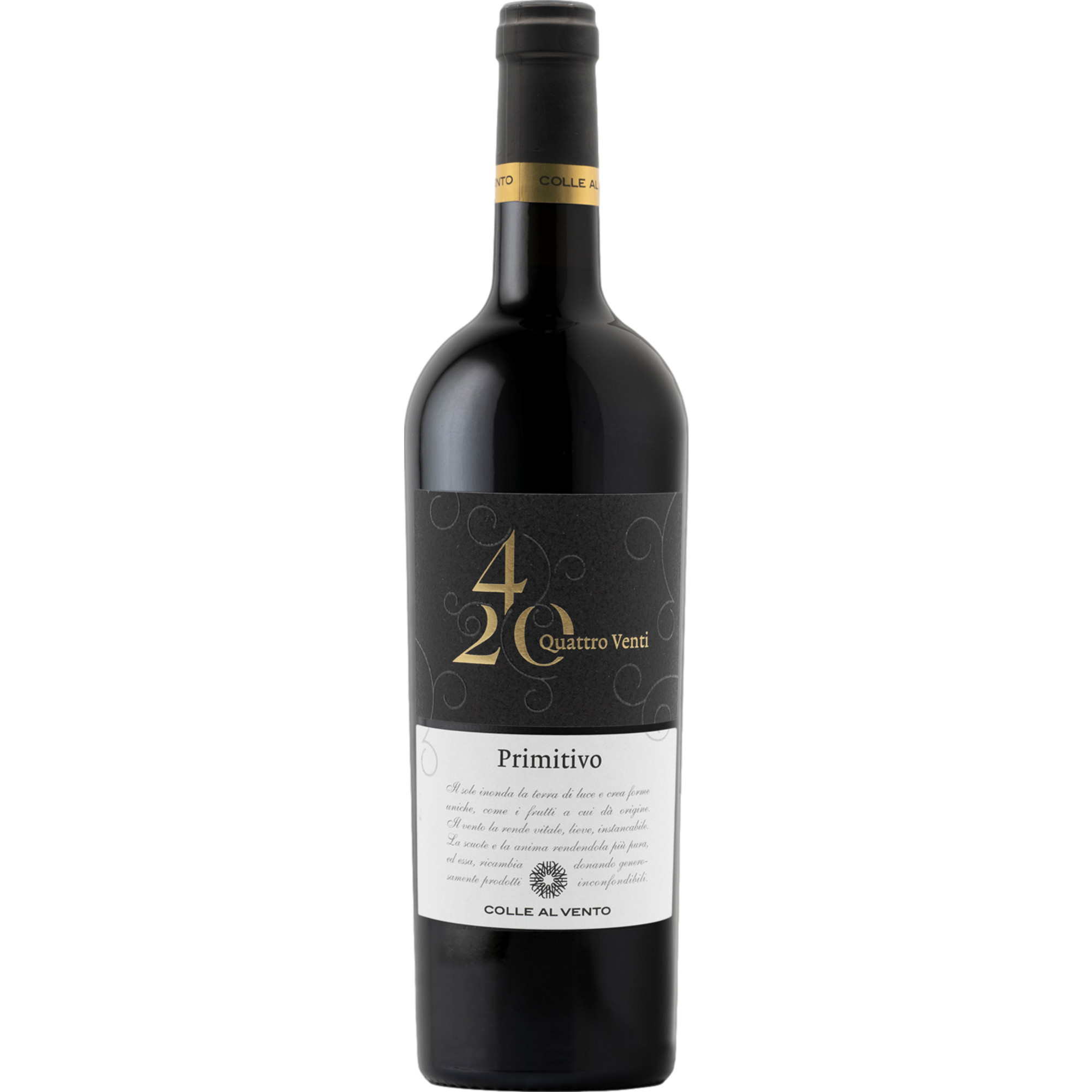 Colle al Vento 4/20 Primitivo, Salento IGP, Apulien, 2023, Rotwein