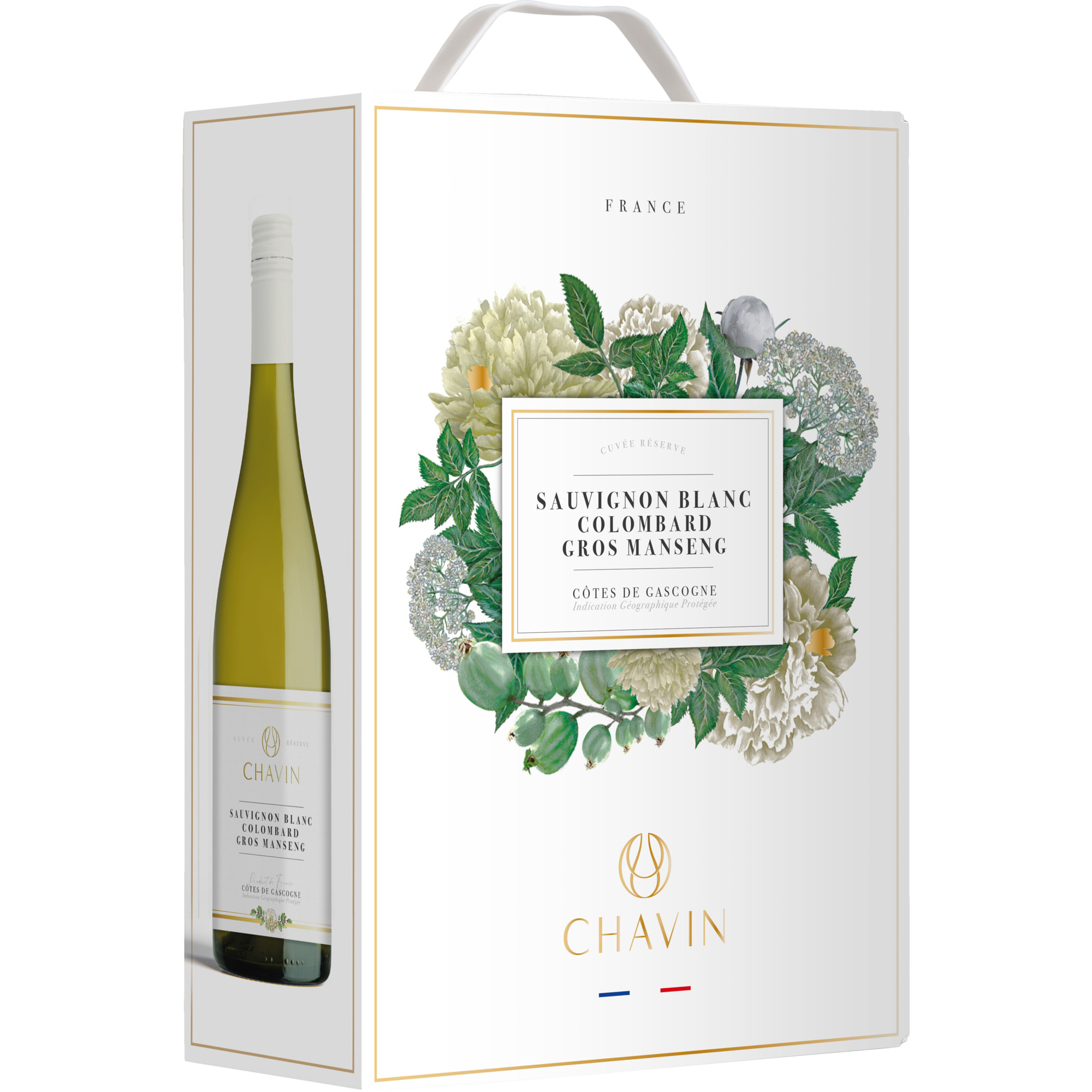Chavin Sauvignon Blanc Cuvée, Côtes de Gascogne IGP, Bag in Box, 3,0 L, Südwestfrankreich, 2024, Weißwein