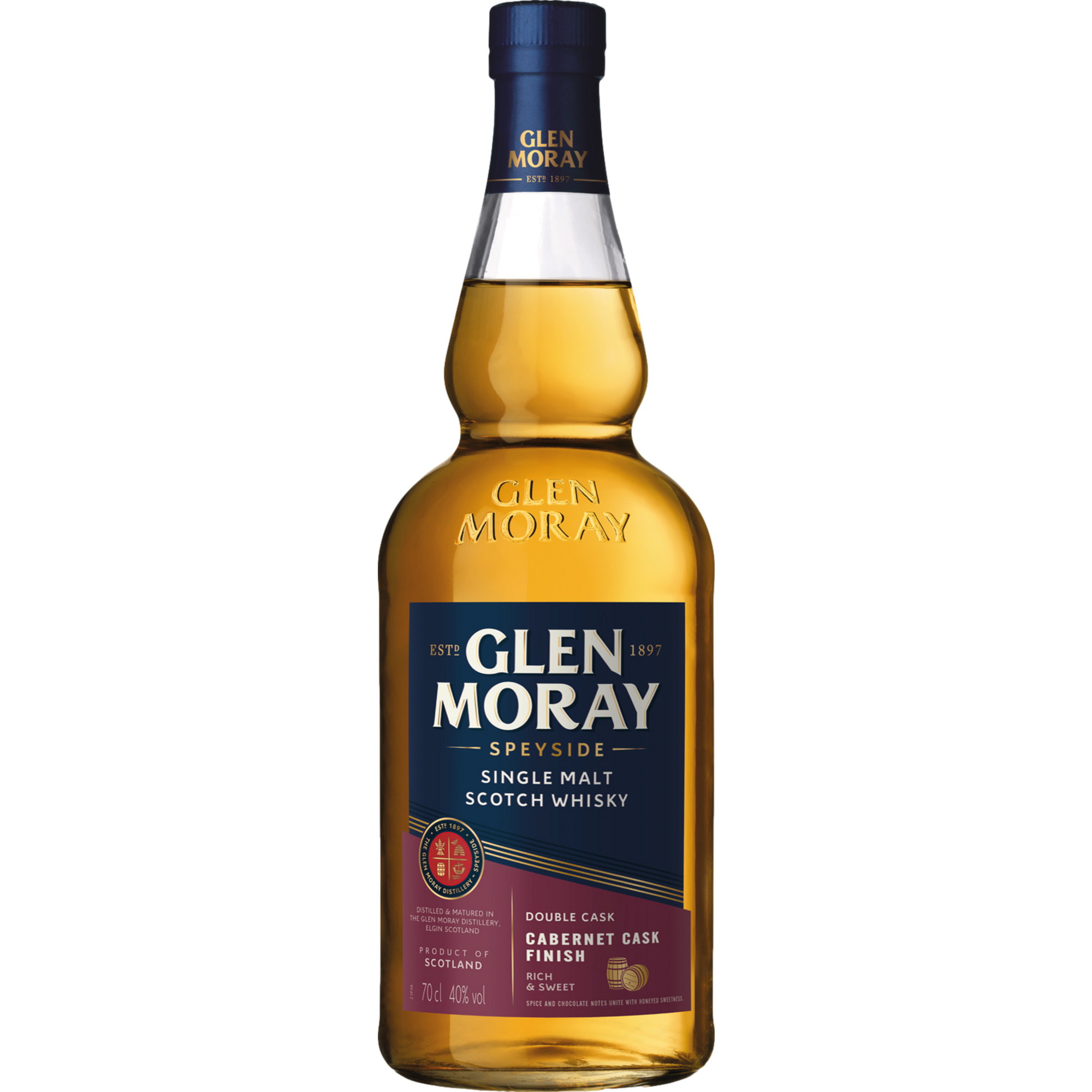 Image of Glen Moray Cabernet Cask Finish Speyside, Single Malt Scotch Whisky, 0,7 L, 40% Vol., Spirituosen