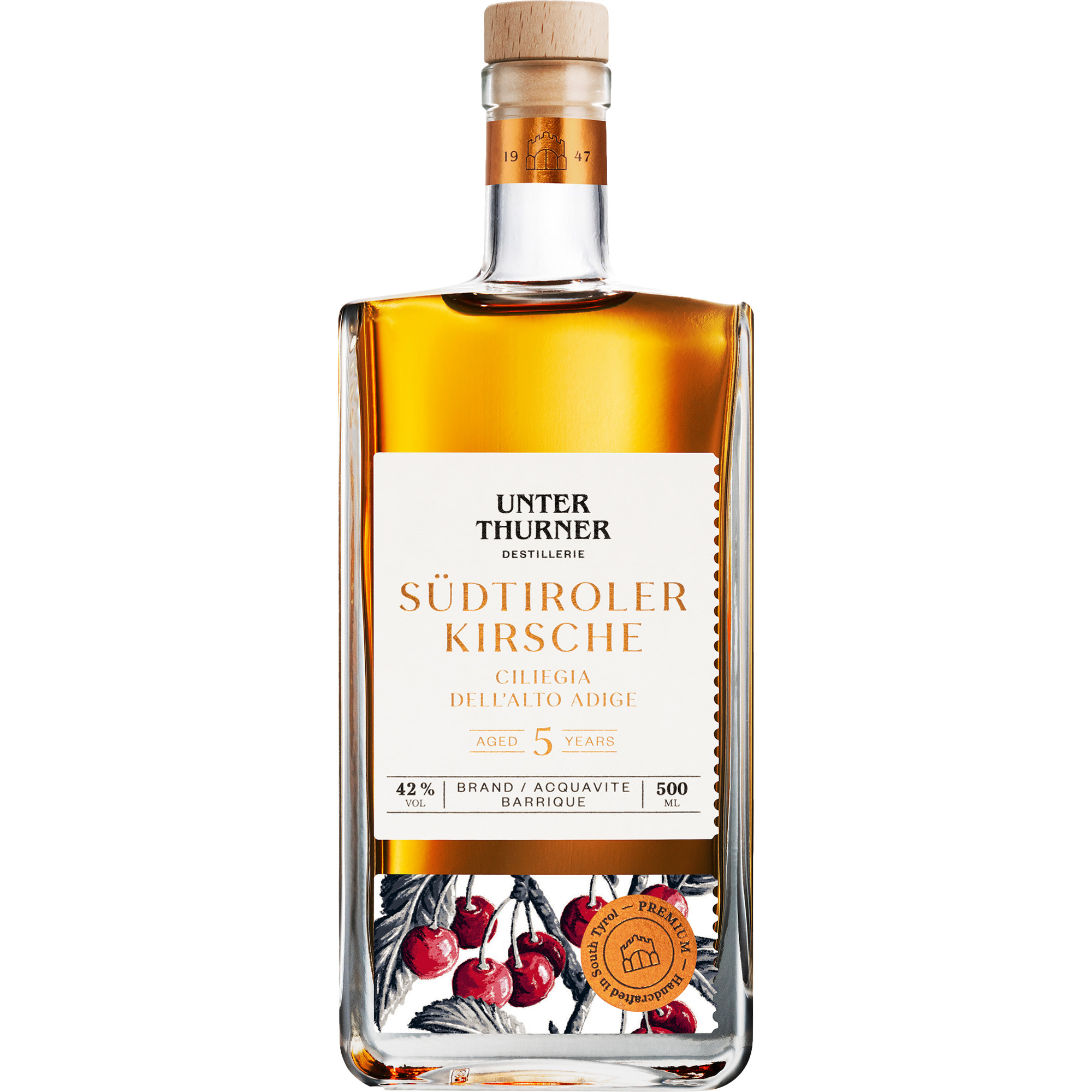 Image of Unterthurner Südtiroler Kirsche 5 Years, Italien, 0,5 L, 42% Vol., in Geschenkbox, Piemont, Spirituosen