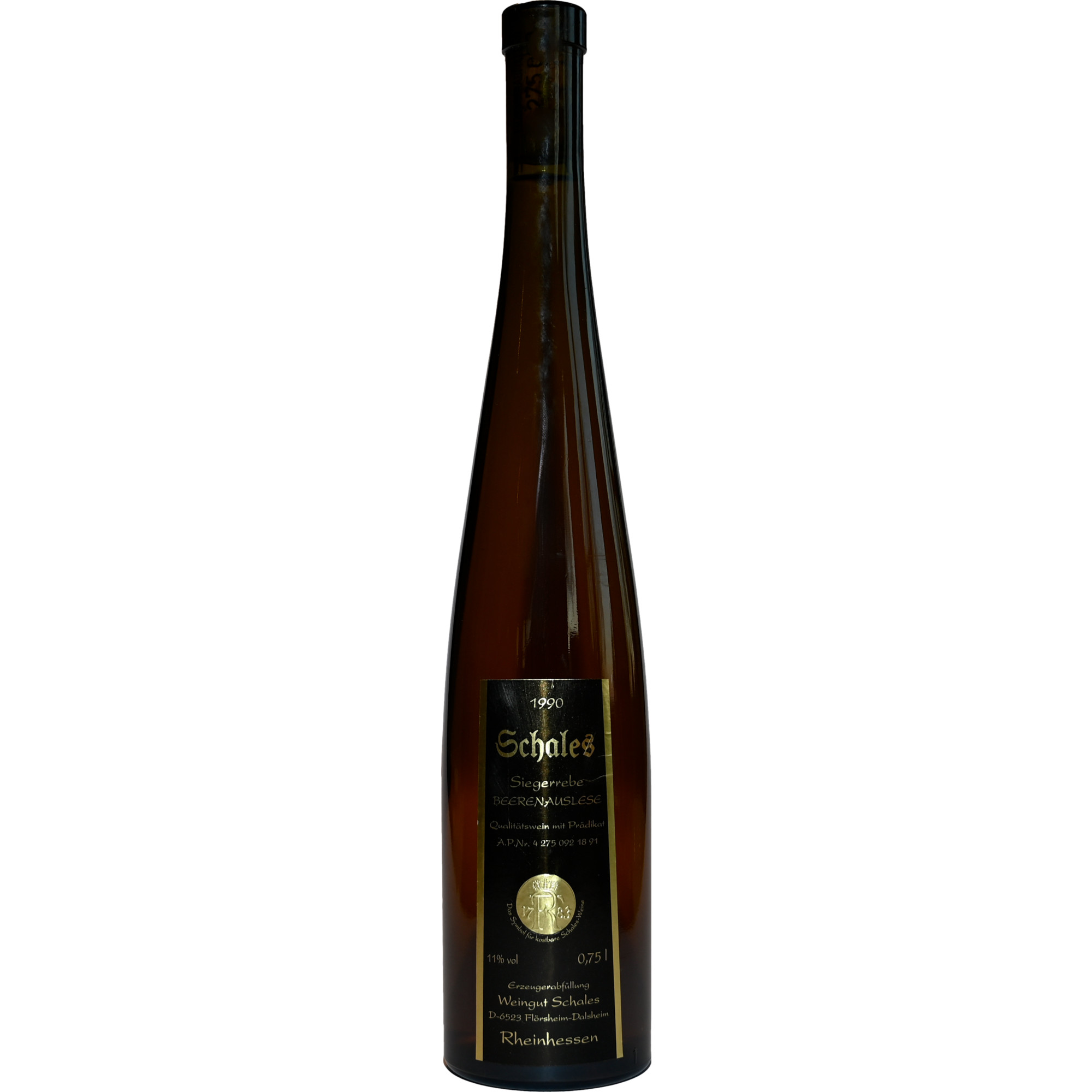 Schales Siegerrebe Beerenauslese, Edelsüß, Rheinhessen, Rheinhessen, 1990, Weißwein
