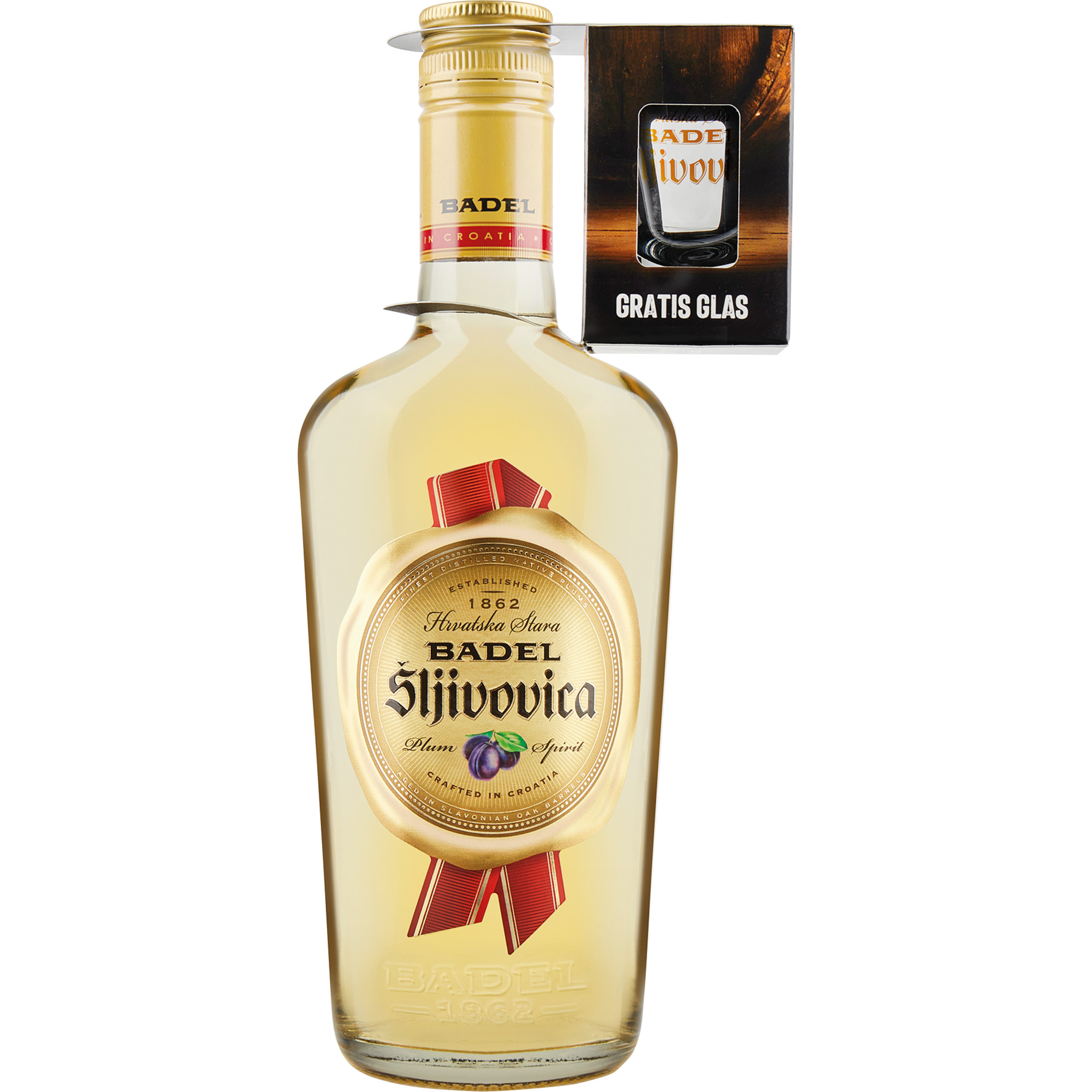 Badel Sljivovica + Glas in Geschenkverpackung, 0,5L, 40% Vol., Spirituosen