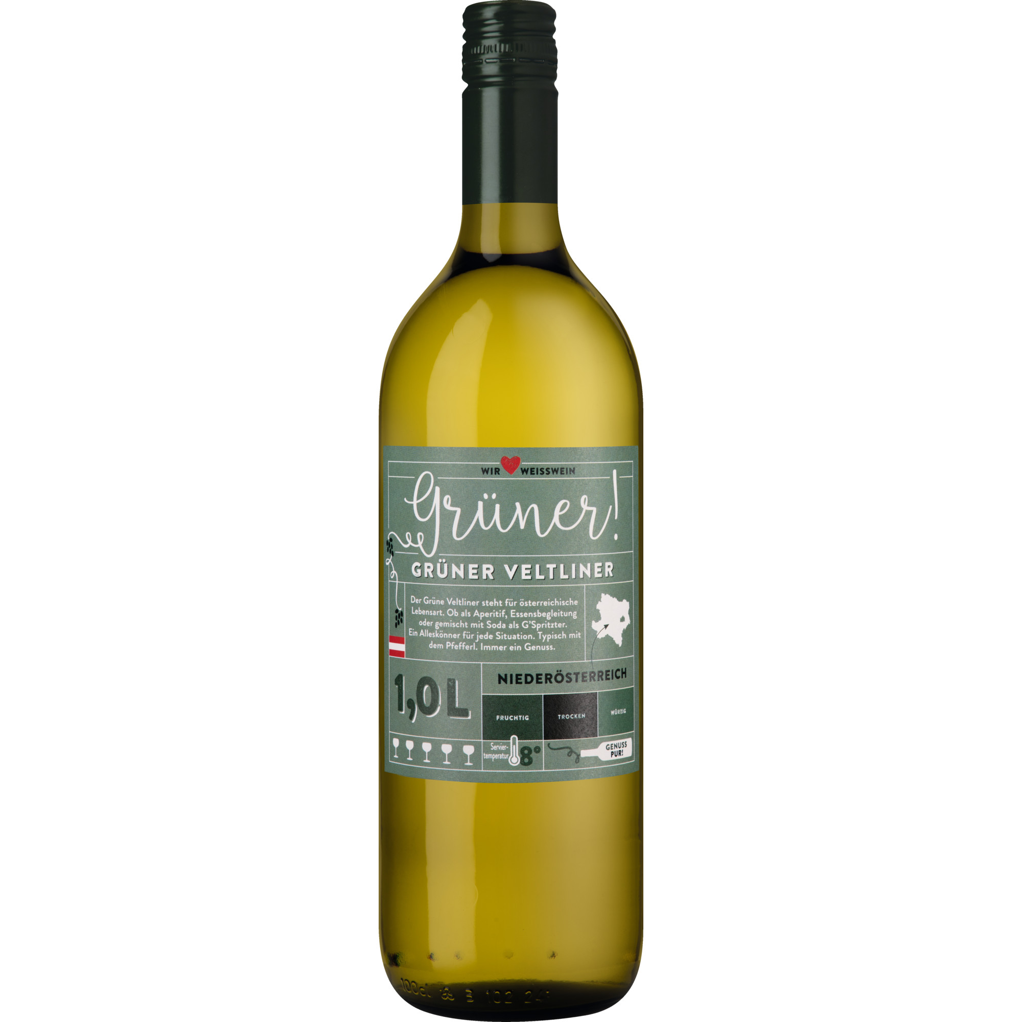 Grüner! Grüner Veltliner, Trocken, Niederösterreich, 1 Liter, Niederösterreich, 2025, Weißwein