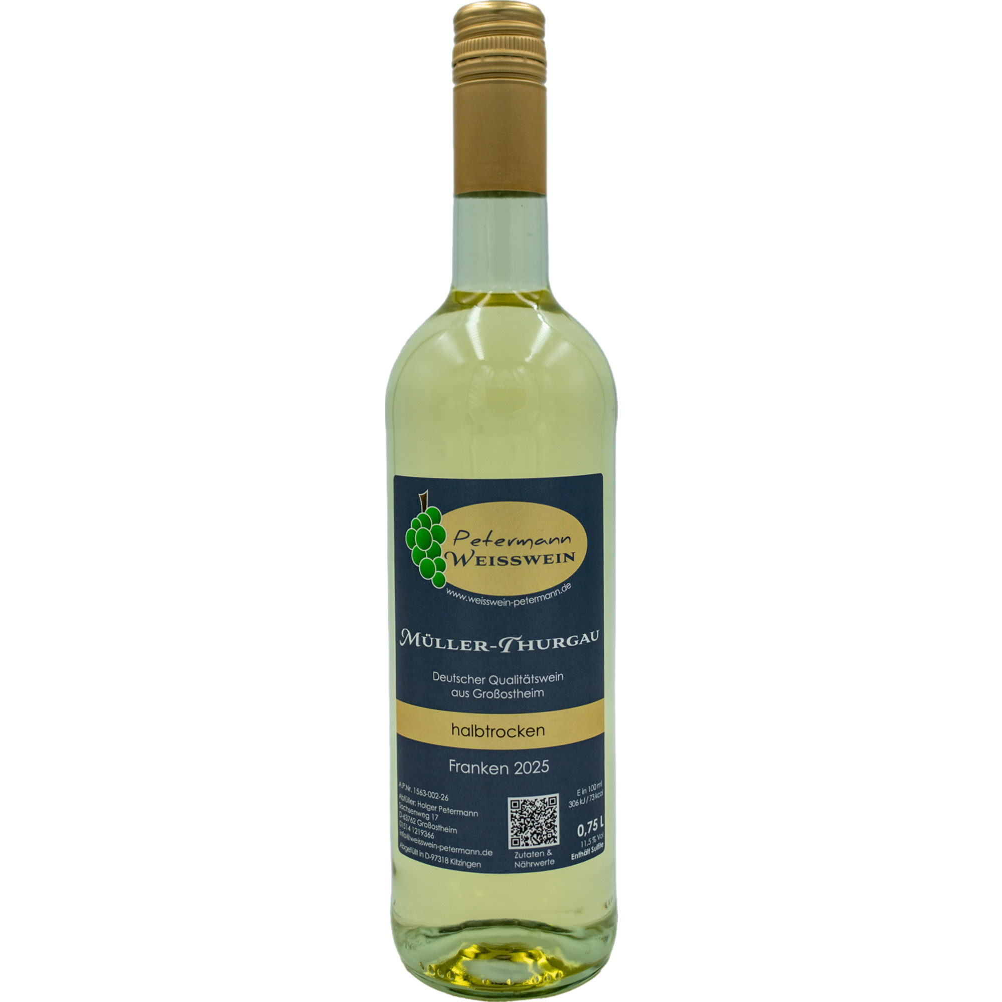 Petermann Müller-Thurgau, Halbtrocken, Franken, Franken, 2025, Weißwein