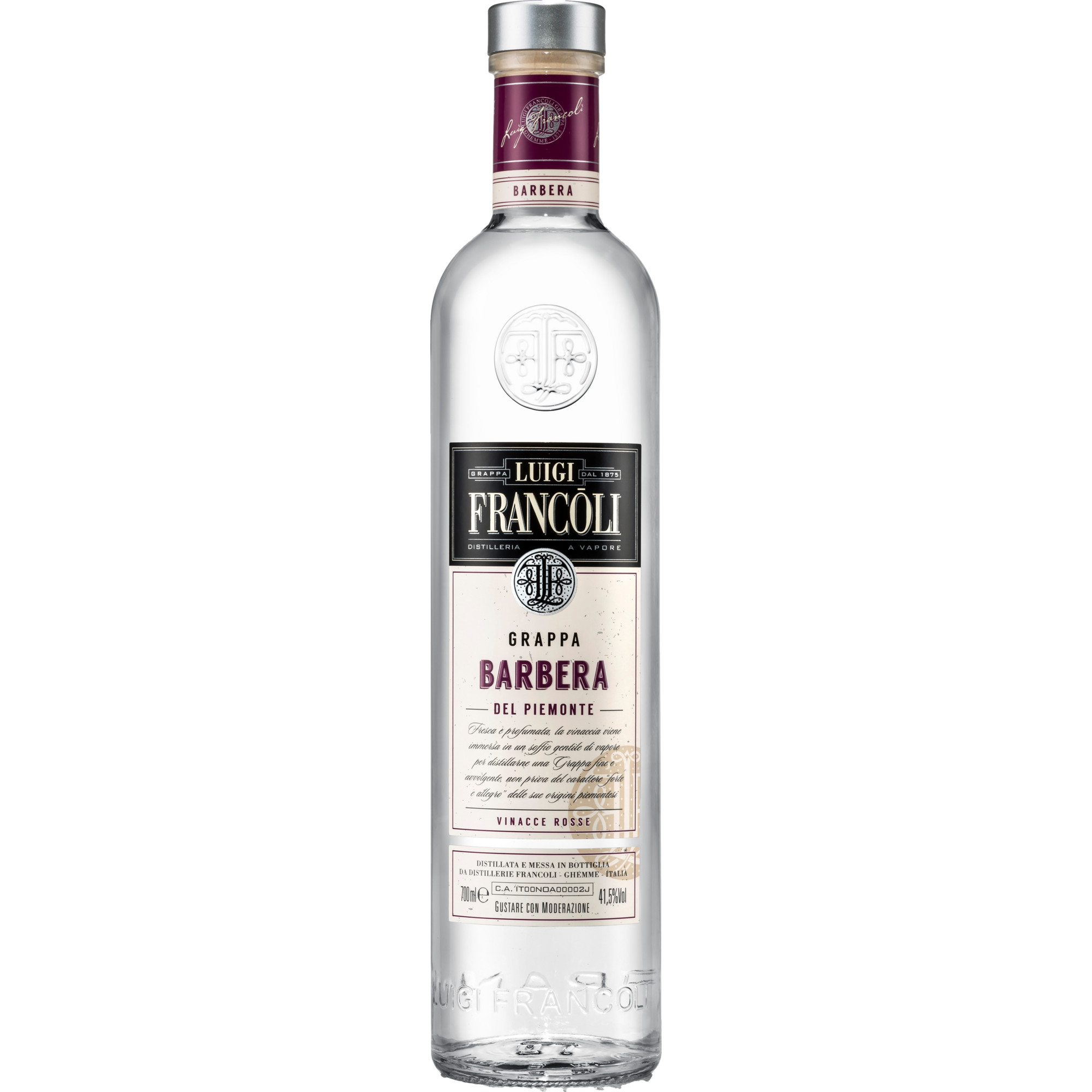 Luigi Francoli Grappa Barbera del Piemont, 0,7 L, 41,5% Vol., Spirituosen