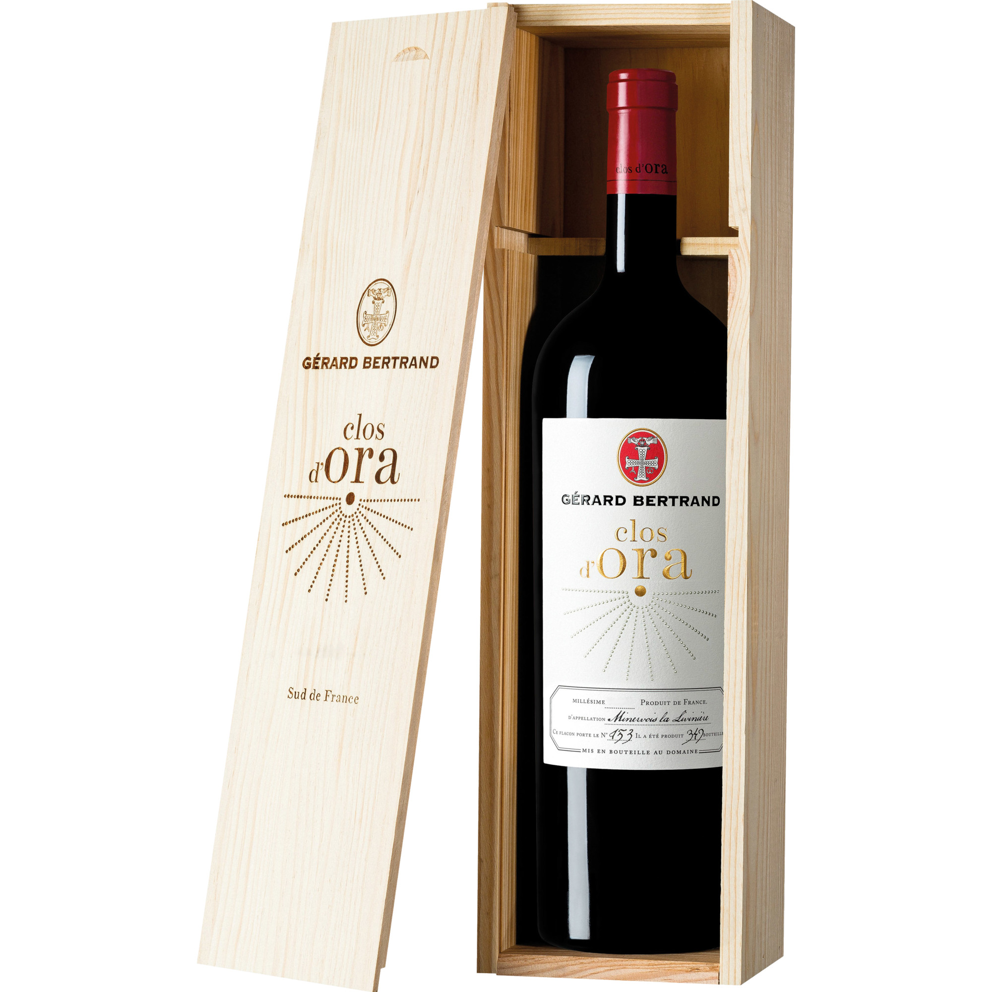Gérard Bertrand Clos d'Ora Bio, Minervois-La Livinière AOP, Holzkiste, Languedoc-Roussillon, 2019, Rotwein