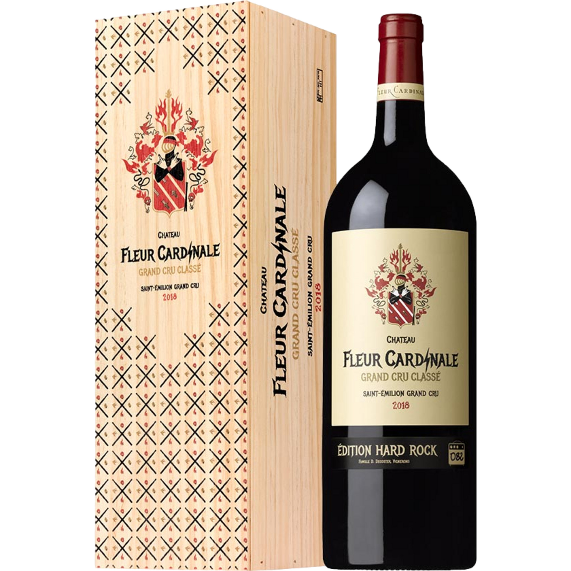 Château Fleur Cardinale Edition Hard Rock, Saint-Emilion Grand Cru AOP, Magnum, Holzkiste, Bordeaux, 2018, Rotwein