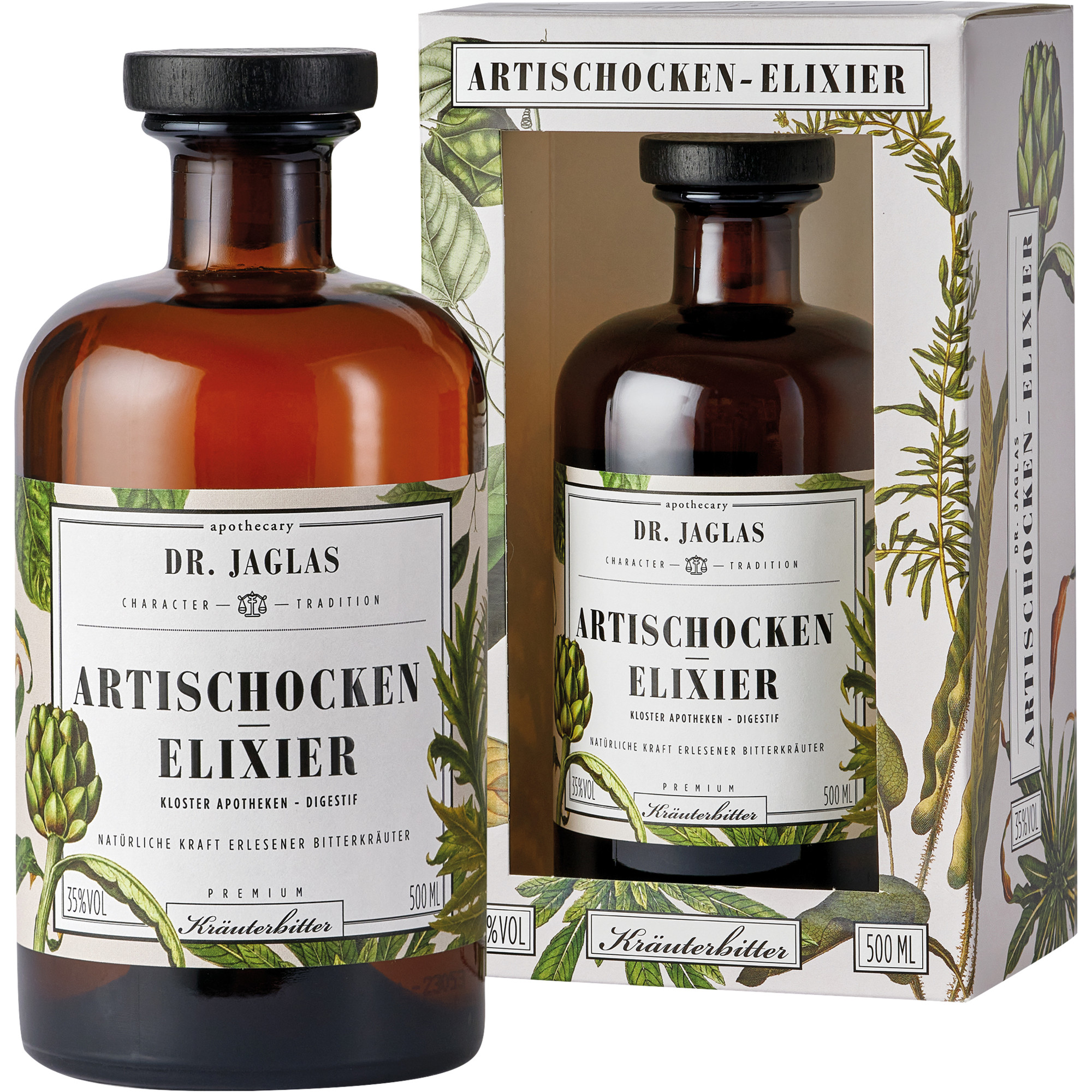 Image of Dr. Jaglas Artischocken Elixier, Kräuterbitter 35 % vol. 0,5 L, Spirituosen