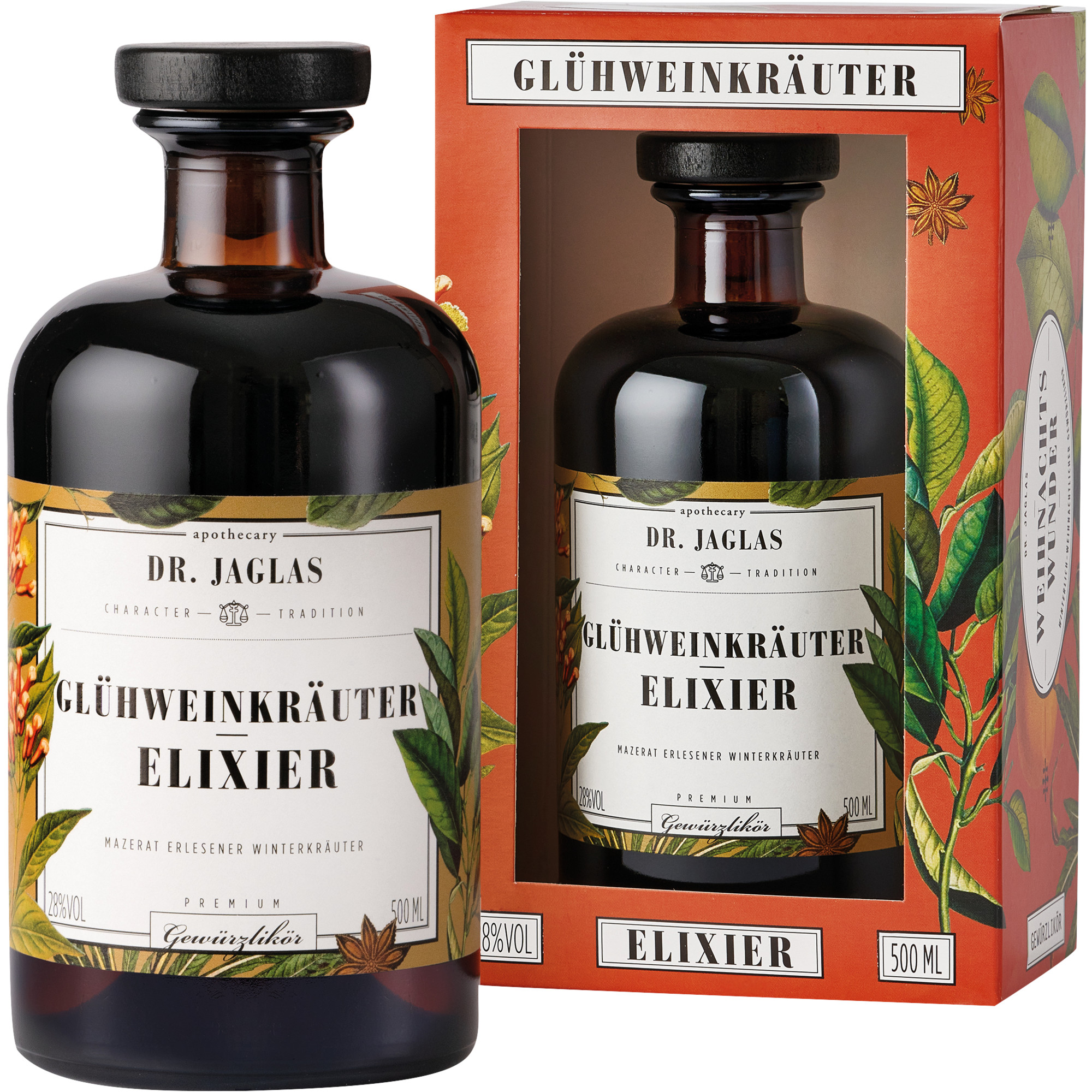 Image of Dr. Jaglas Glühweinkräuter Elixier, Kräuterbitter 28 % vol. 0,5 L, Spirituosen