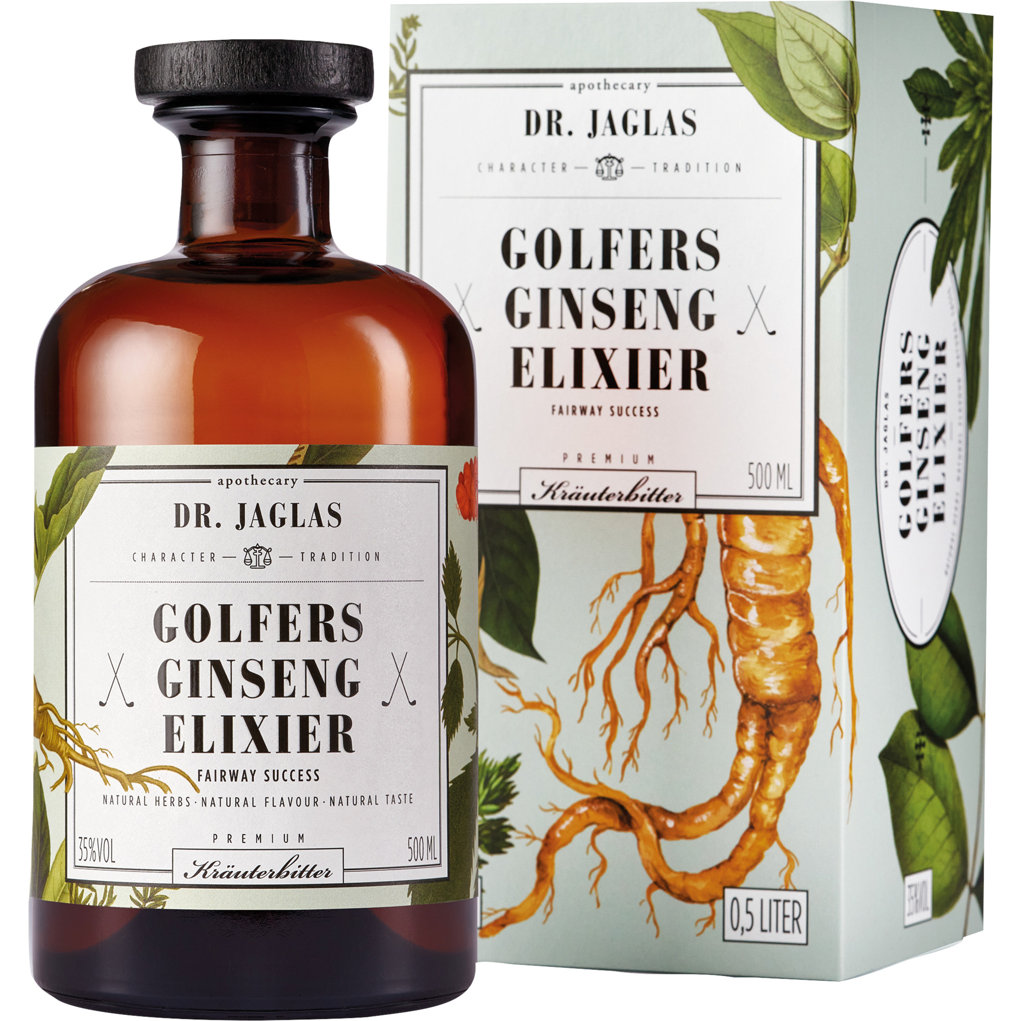 Image of Dr. Jaglas Golfers Ginseng Elixier, Kräuterbitter 35 % vol. 0,5 L, Spirituosen