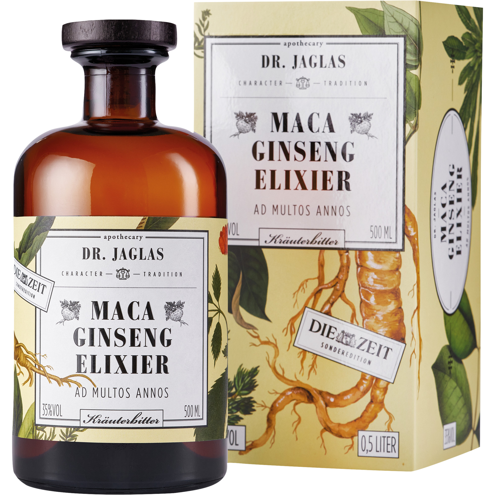 Image of Dr. Jaglas Maca Ginseng Elixier, Kräuterbitter 35 % vol. 0,5 L, Spirituosen