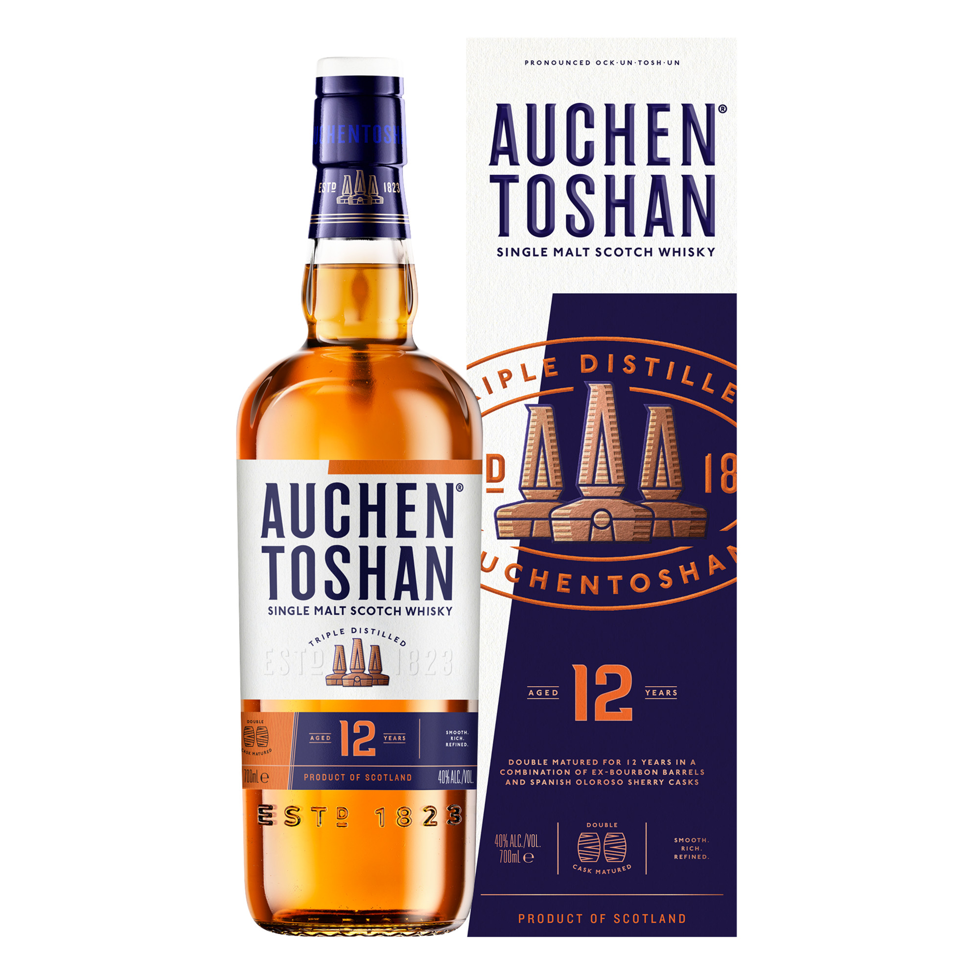 Auchentoshan 12 Years Single Malt Scotch Whisky, Triple Distilled, 0,7 L, 40% Vol., Schottland, Spirituosen - Spirituosen