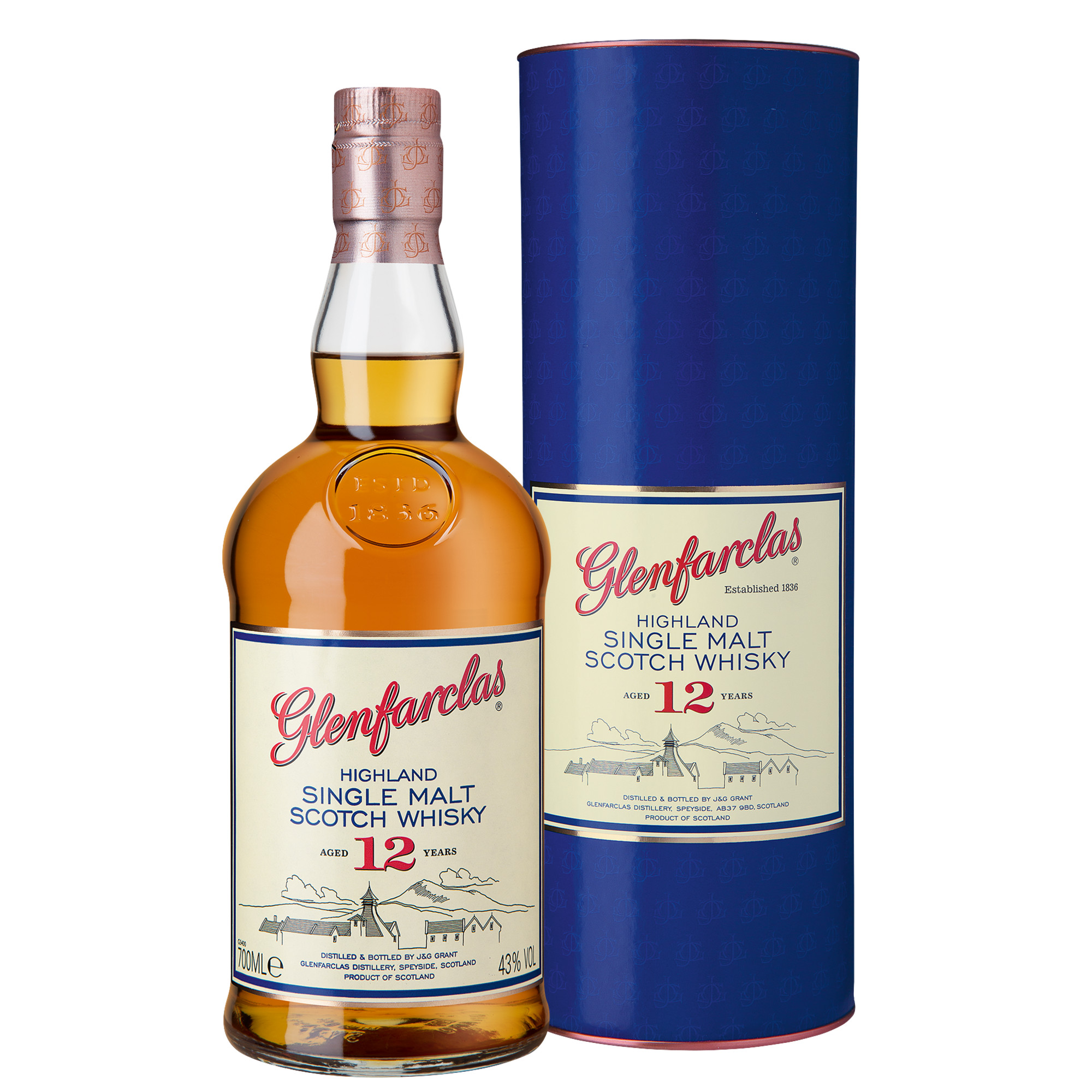 Glenfarclas 12 Years Single Malt Scotch Whisky, Speyside, Schottland, 0,7 L, 43% Vol., in Etui, Schottland, Spirituosen